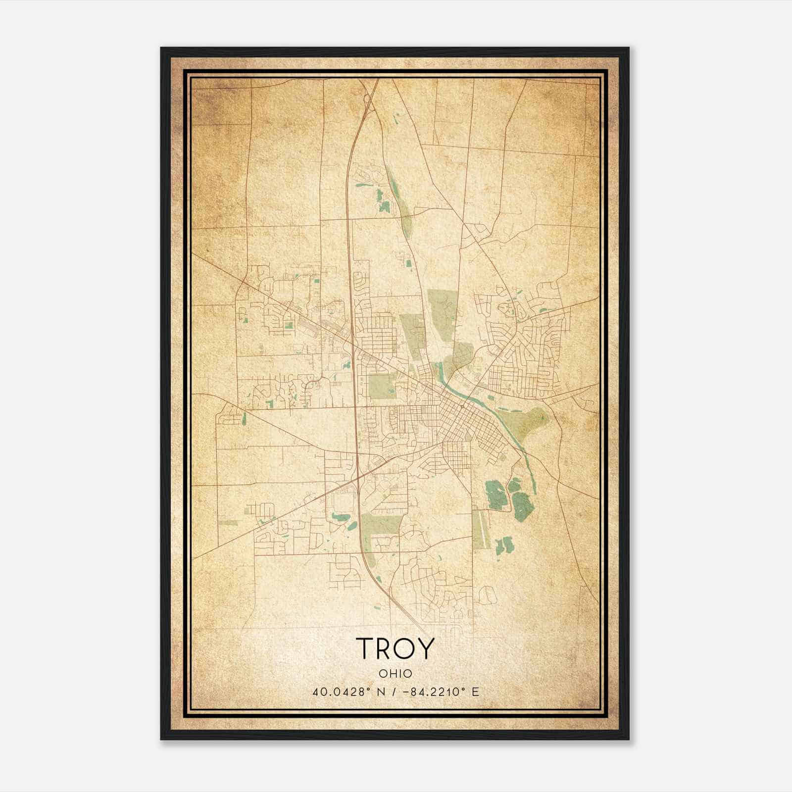 Vintage Troy Ohio Map Poster, Modern Home Decor Wall Art Print