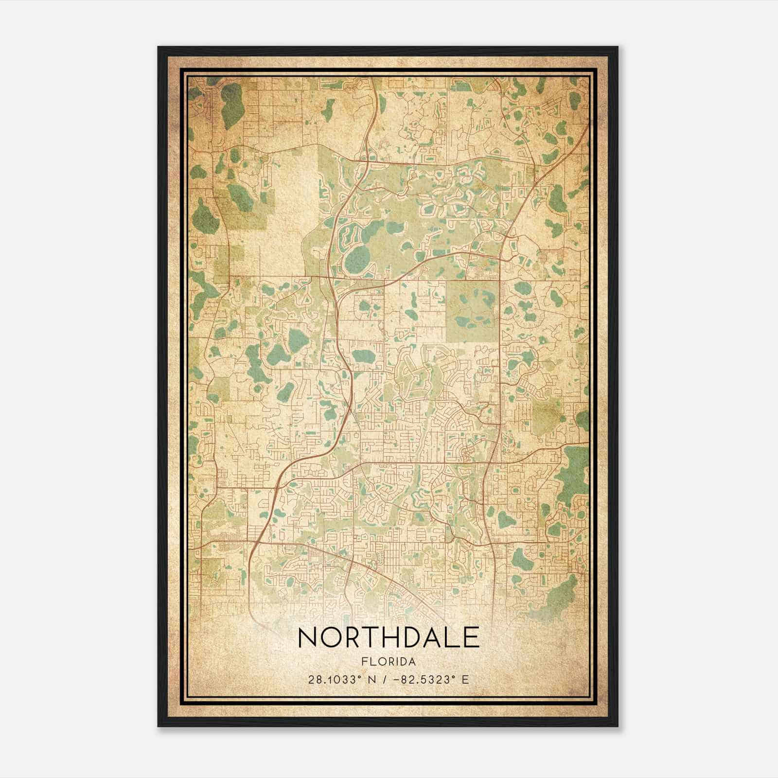 Vintage Northdale Florida Map Poster, Modern Home Decor Wall Art Print