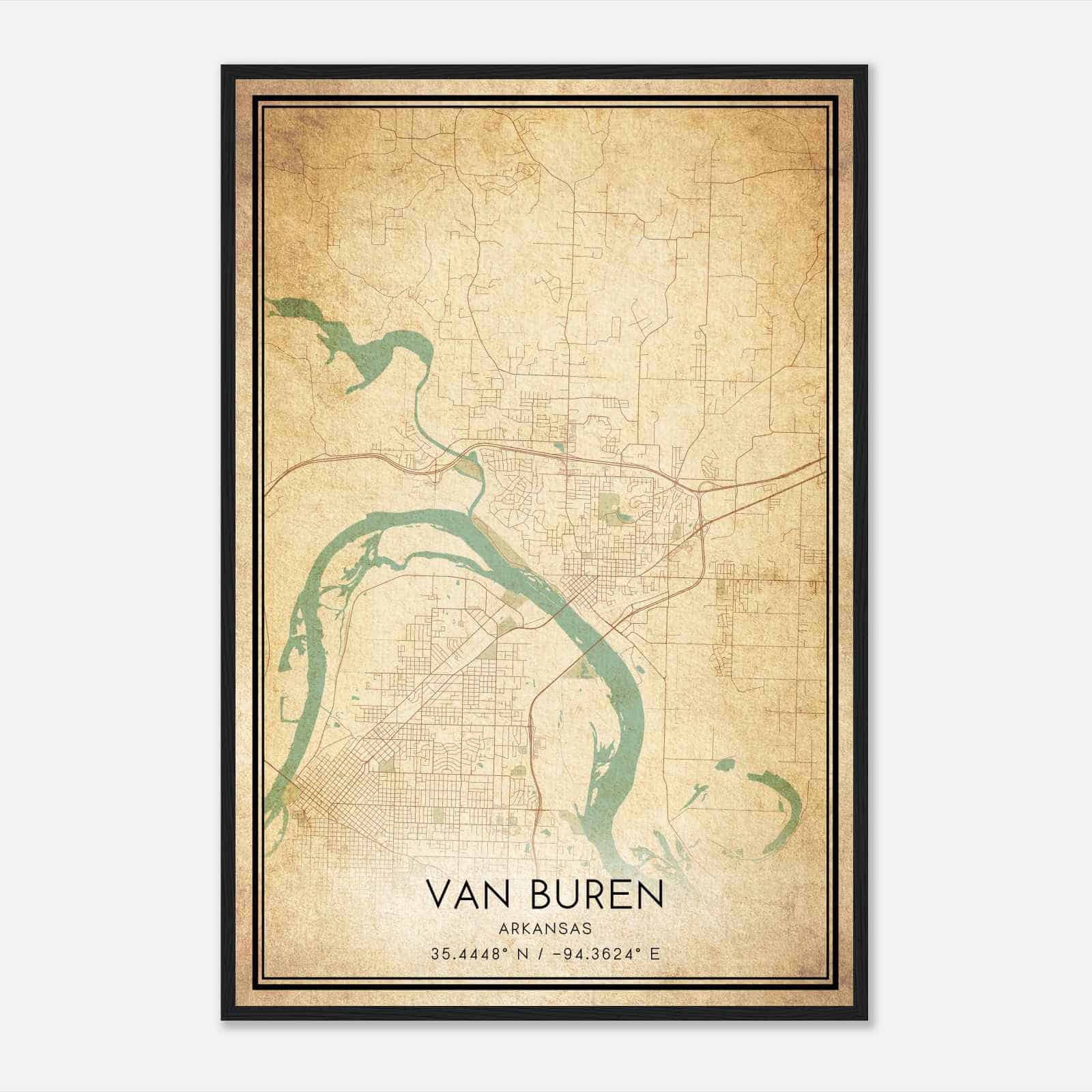 Vintage Van Buren Arkansas Map Poster, Modern Home Decor Wall Art Print