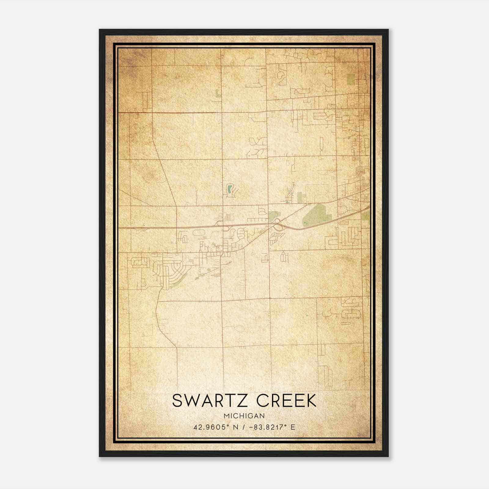 Vintage Swartz Creek Michigan Map Poster, Modern Home Decor Wall Art Print