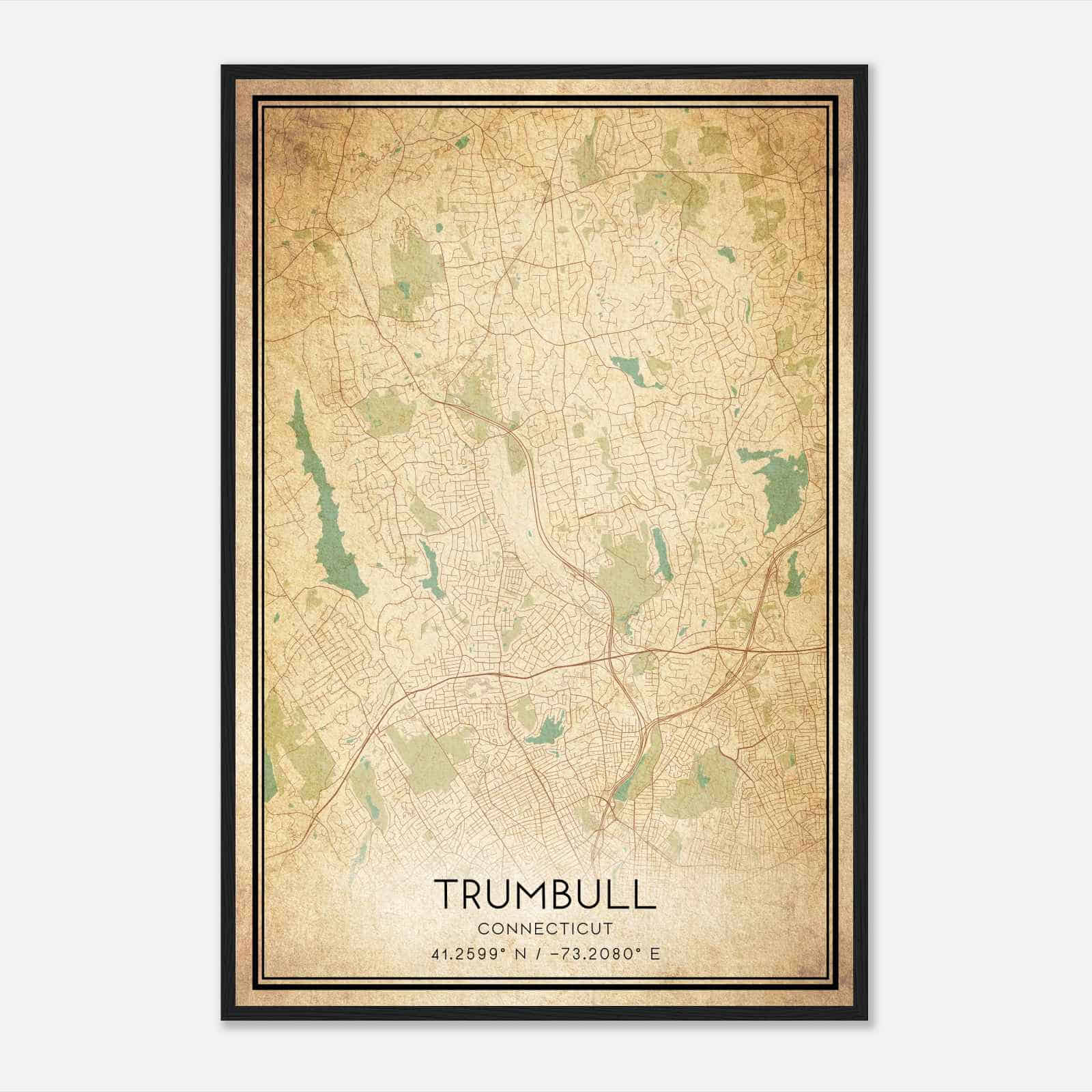 Vintage Trumbull Connecticut Map Poster, Modern Home Decor Wall Art Print