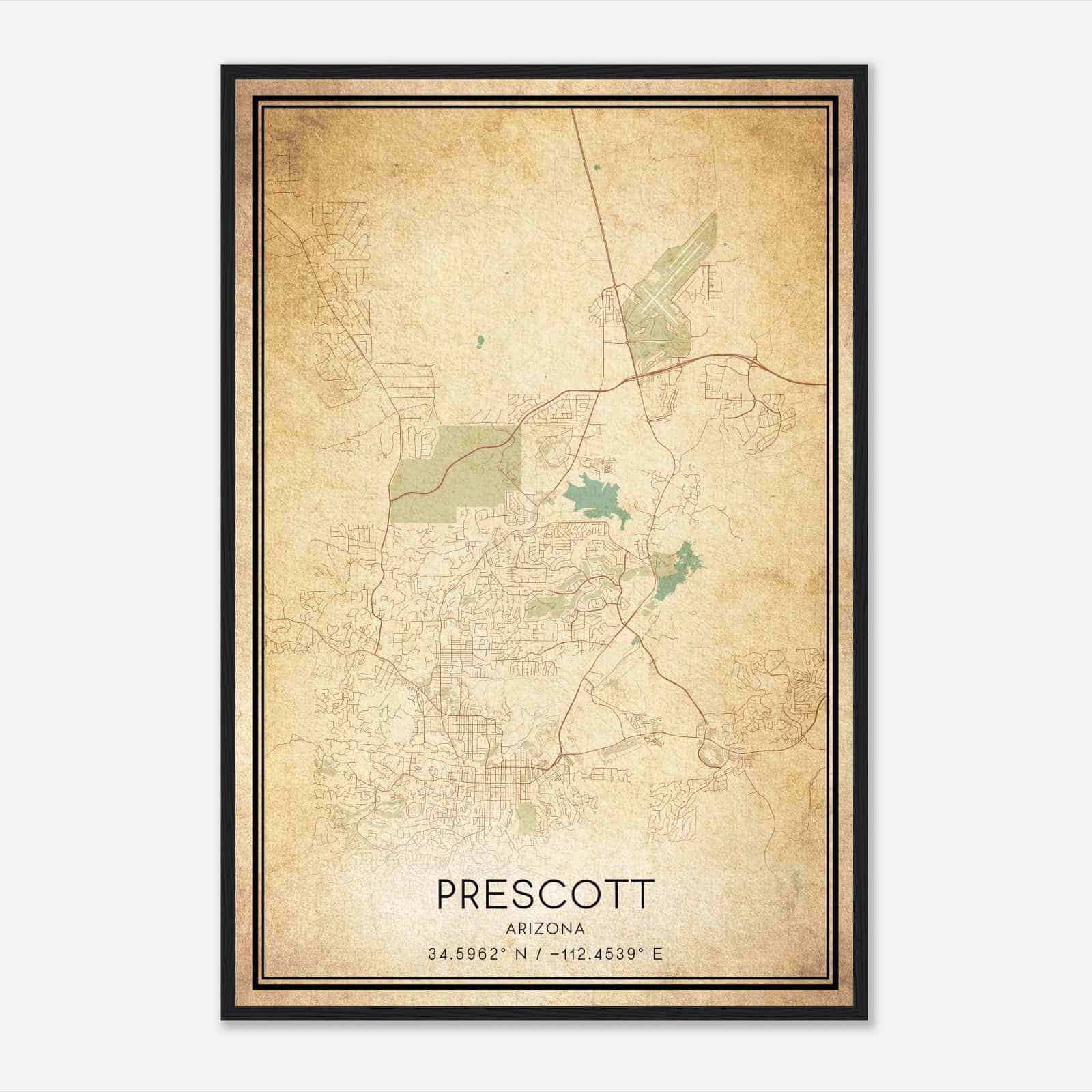 Vintage Prescott Arizona Map Poster, Modern Home Decor Wall Art Print