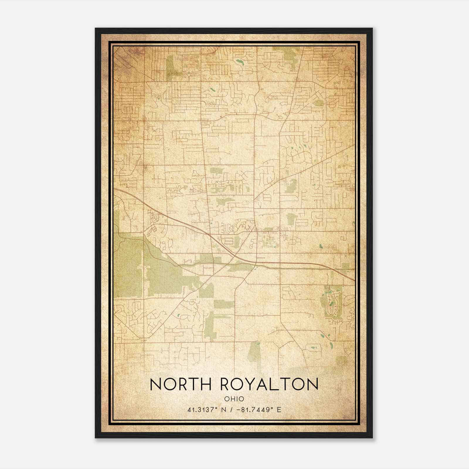 Vintage North Royalton Ohio Map Poster, Modern Home Decor Wall Art Print