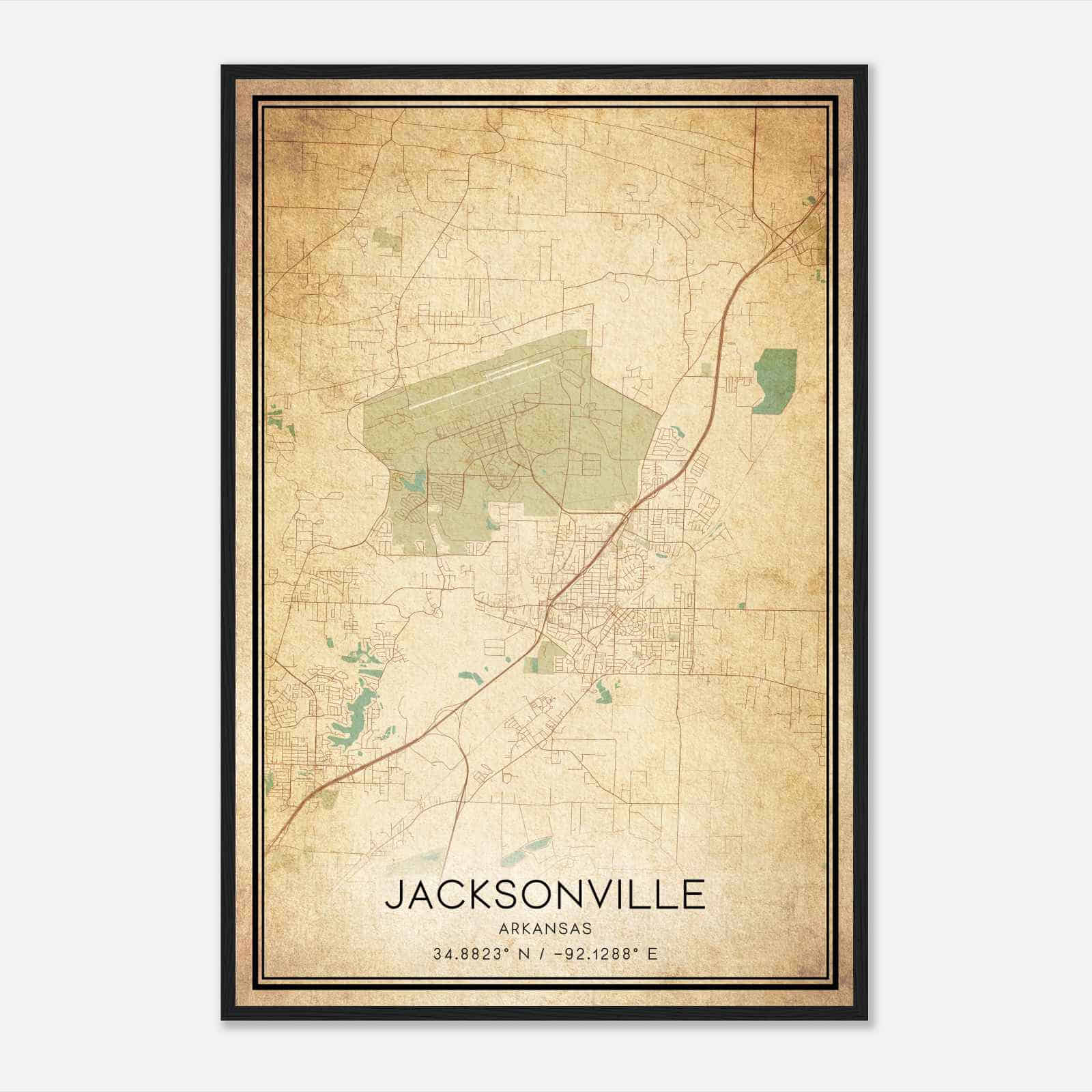 Vintage Jacksonville Arkansas Map Poster, Modern Home Decor Wall Art Print