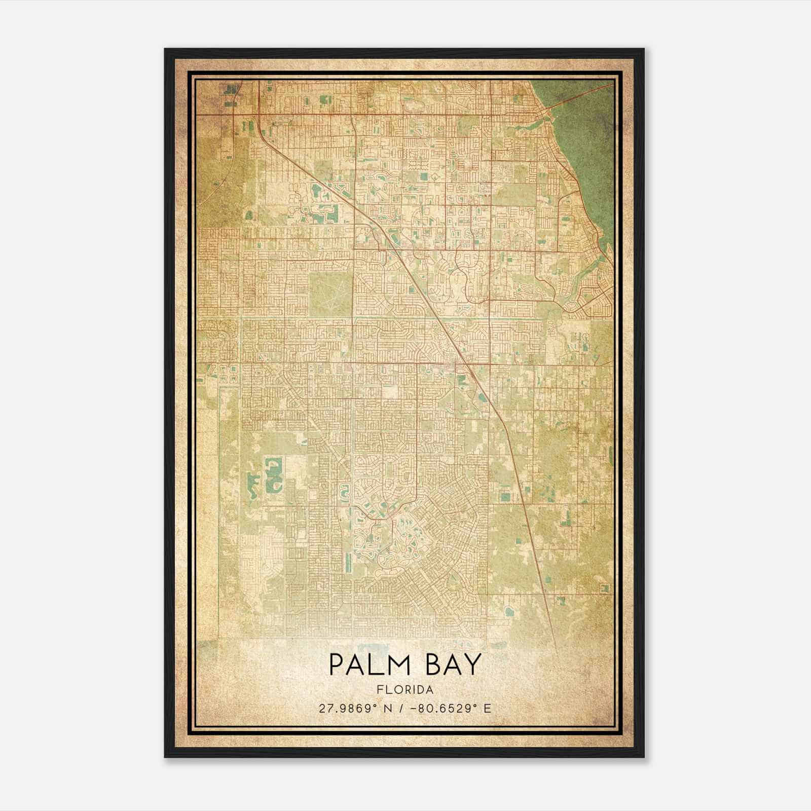 Vintage Palm Bay Florida Map Poster, Modern Home Decor Wall Art Print