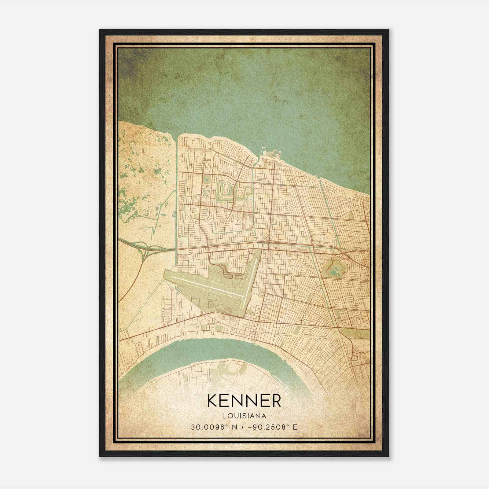 Vintage Kenner Louisiana Map Poster, Modern Home Decor Wall Art Print