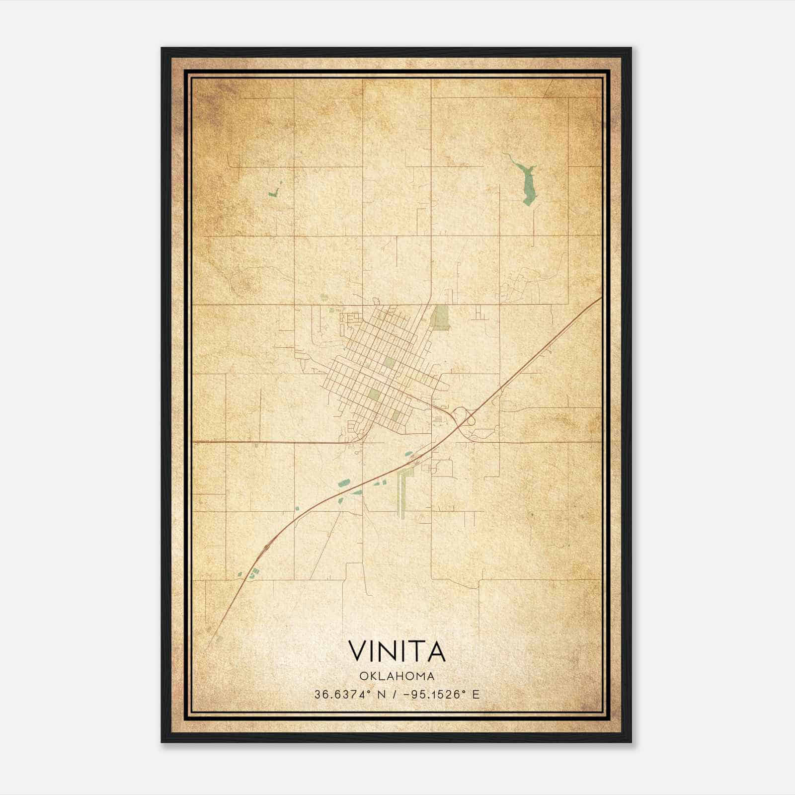 Vintage Vinita Oklahoma Map Poster, Modern Home Decor Wall Art Print