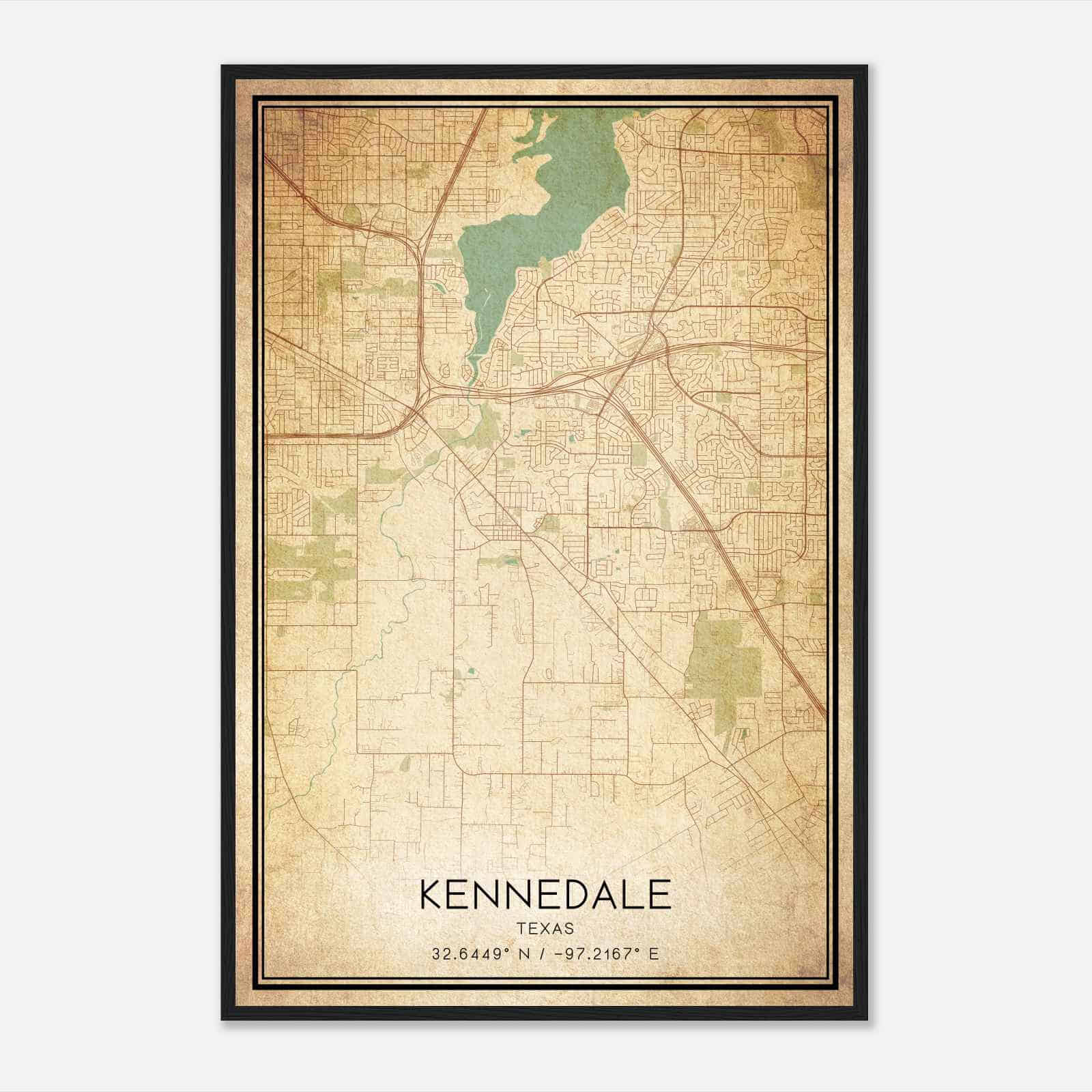 Vintage Kennedale Texas Map Poster, Modern Home Decor Wall Art Print