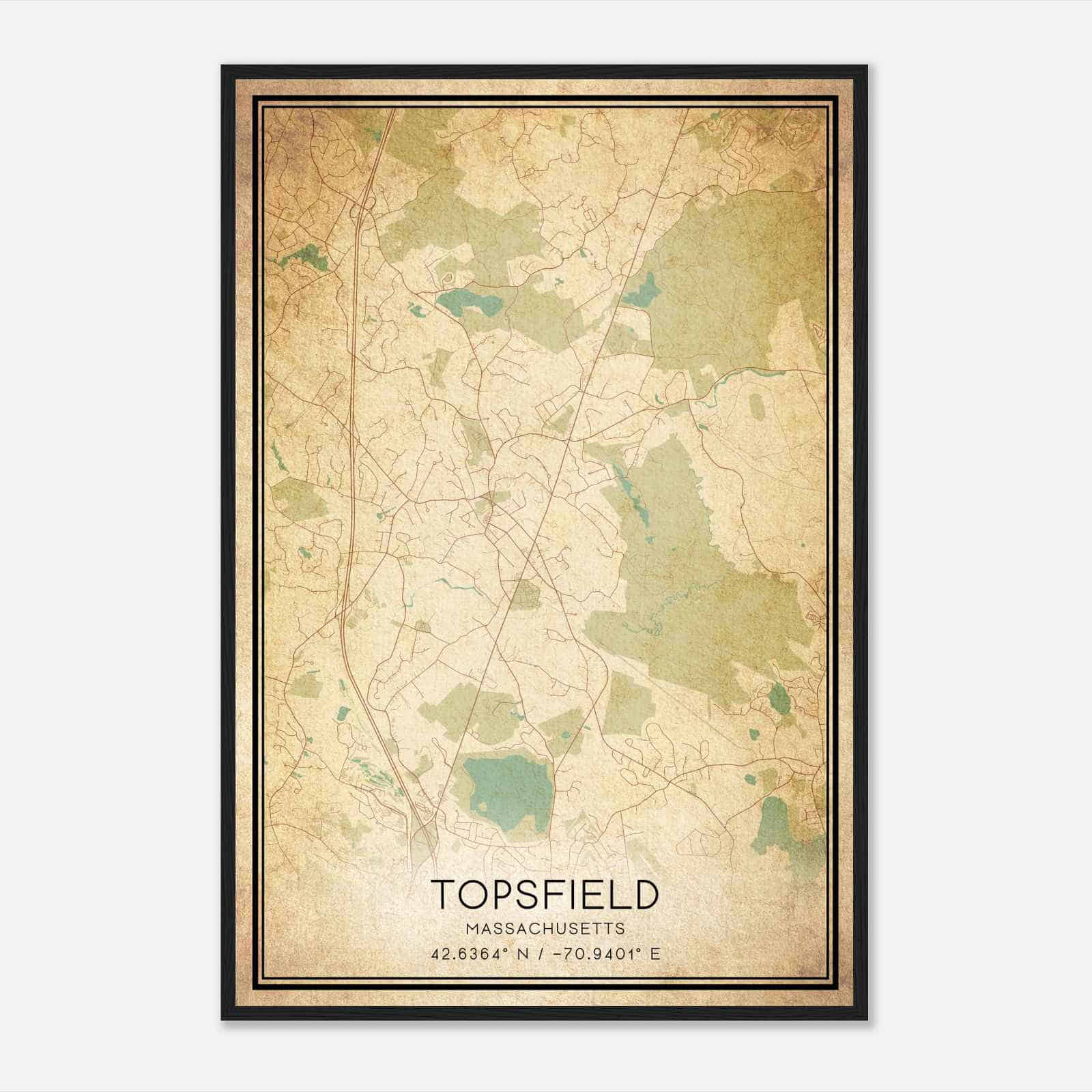 Vintage Topsfield Massachusetts Map Poster, Modern Home Decor Wall Art Print