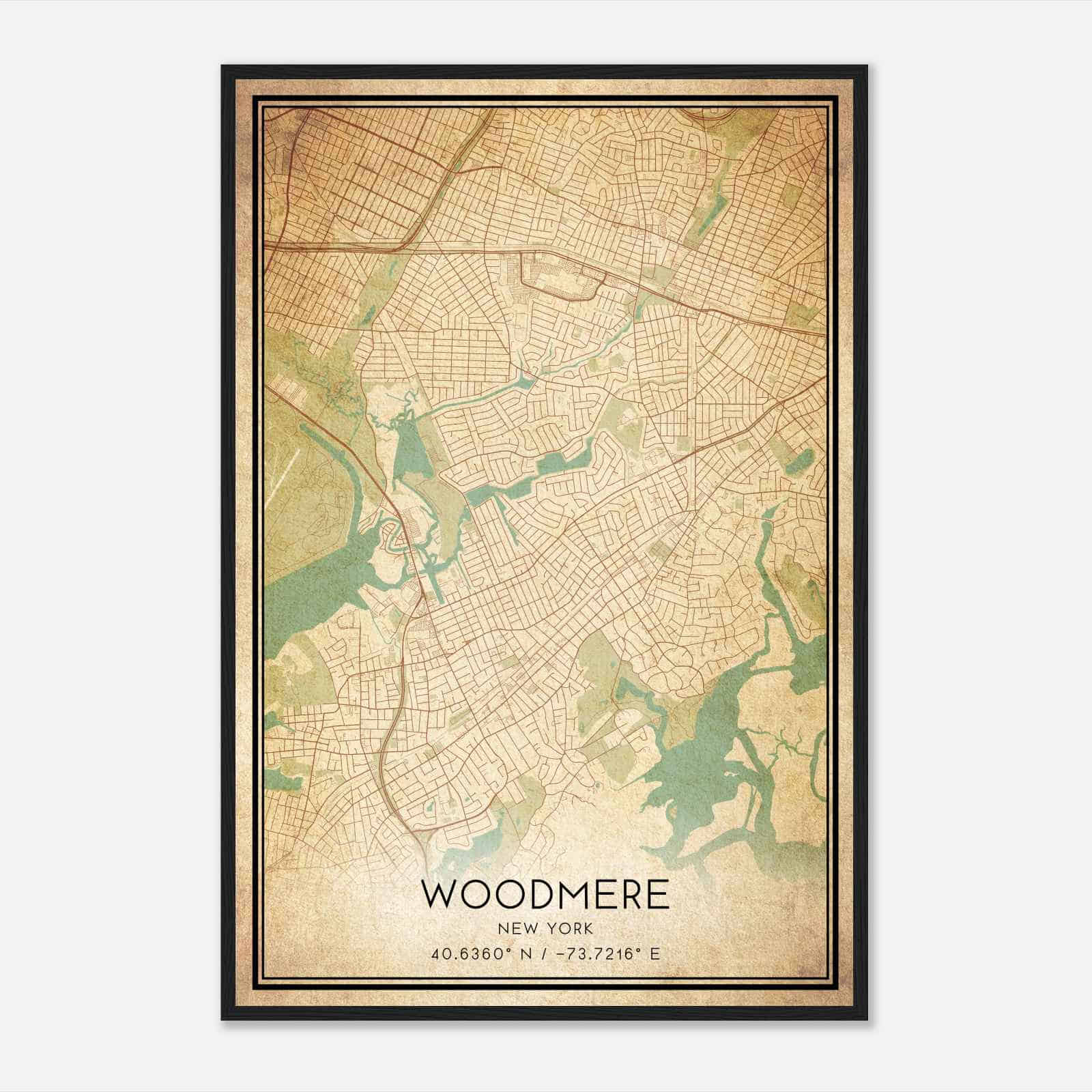Vintage Woodmere New York Map Poster, Modern Home Decor Wall Art Print