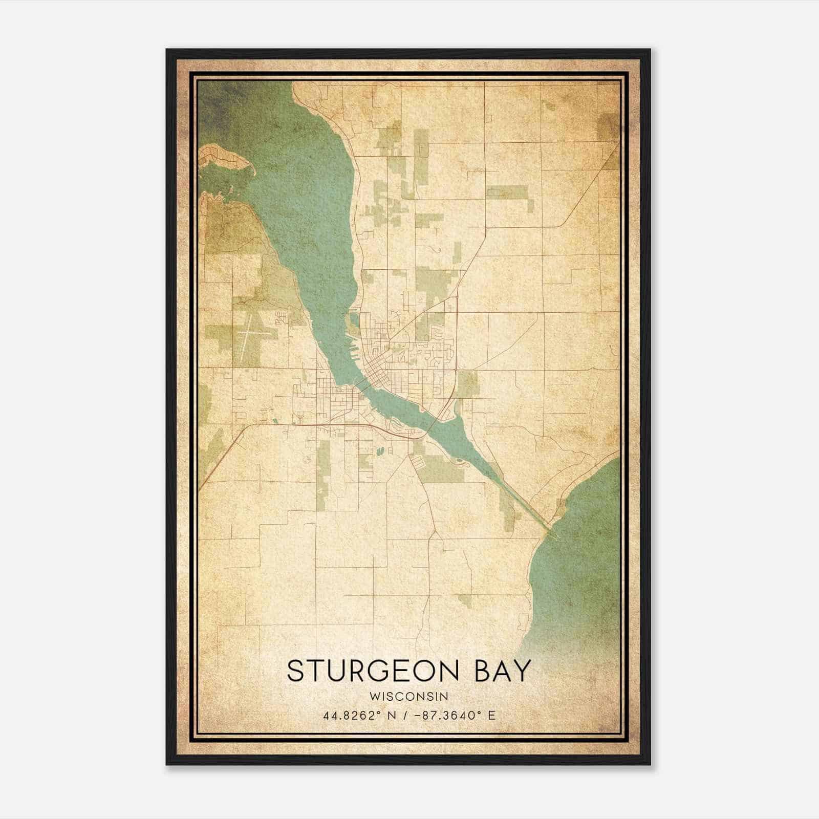 Vintage Sturgeon Bay Wisconsin Map Poster, Modern Home Decor Wall Art Print