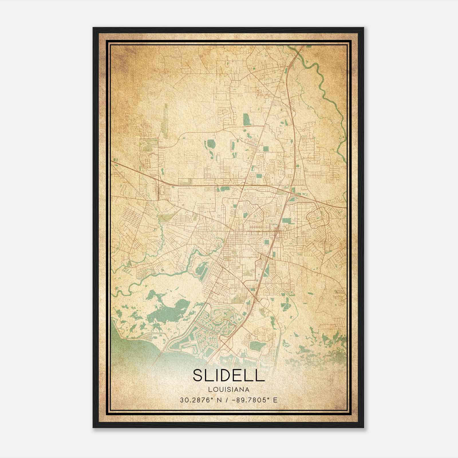 Vintage Slidell Louisiana Map Poster, Modern Home Decor Wall Art Print