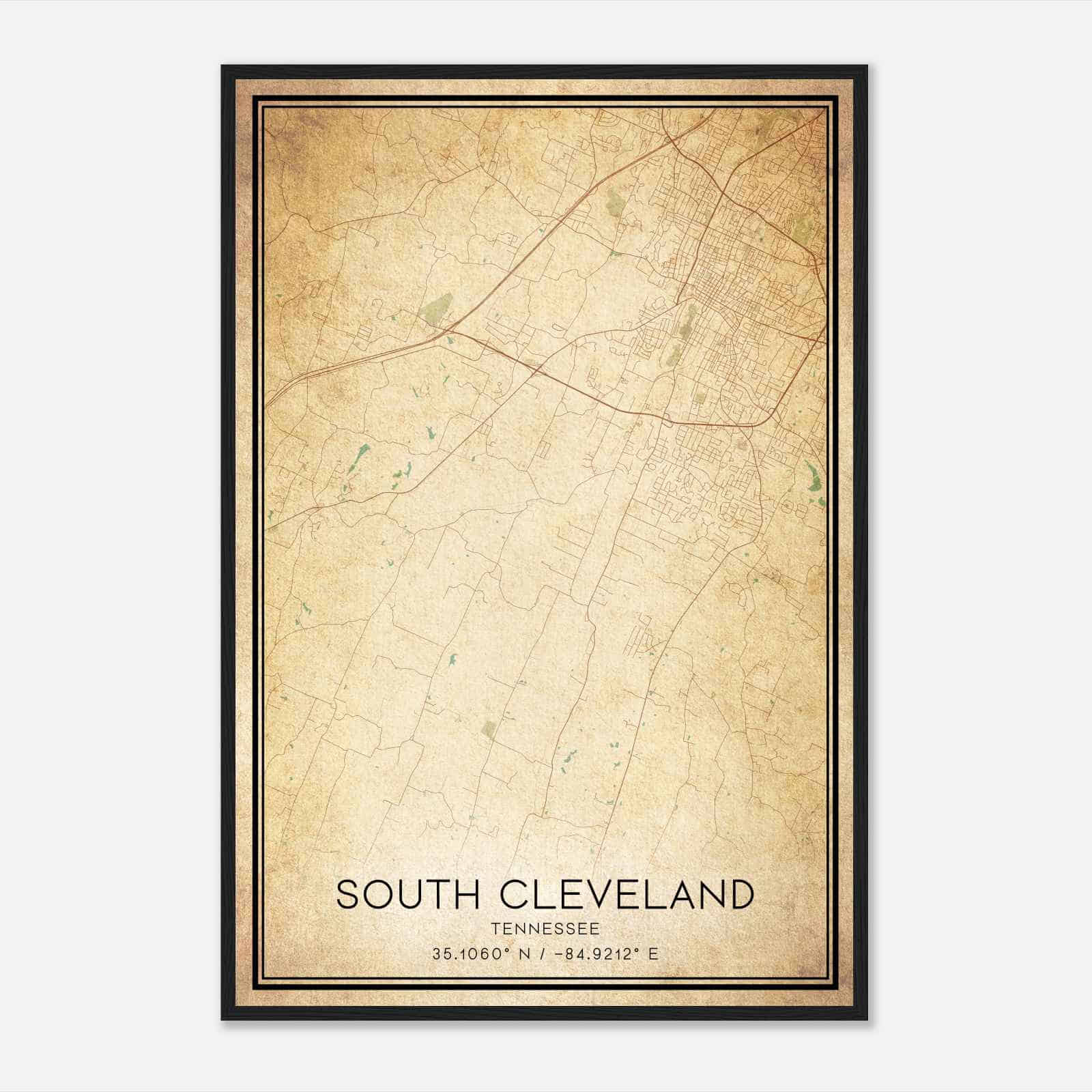 Vintage South Cleveland Tennessee Map Poster, Modern Home Decor Wall Art Print