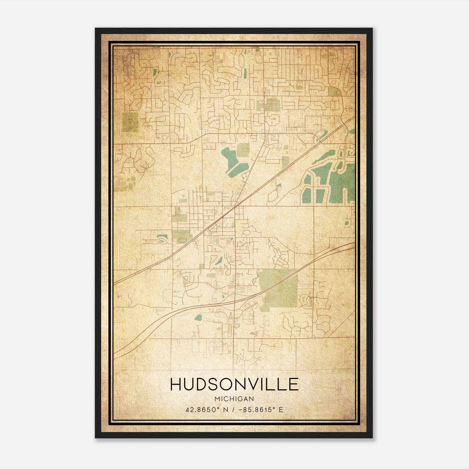 Vintage Hudsonville Michigan Map Poster, Modern Home Decor Wall Art Print