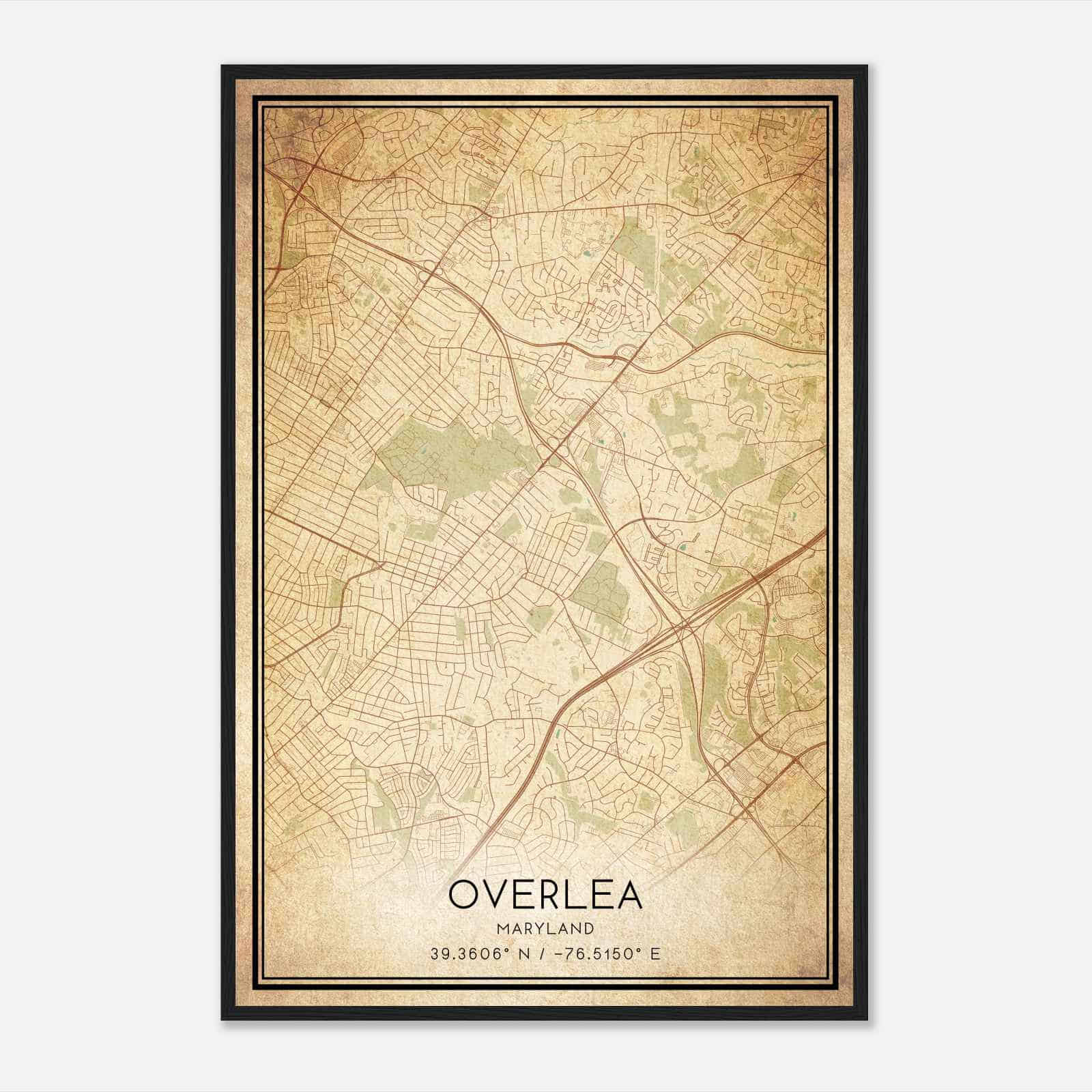 Vintage Overlea Maryland Map Poster, Modern Home Decor Wall Art Print
