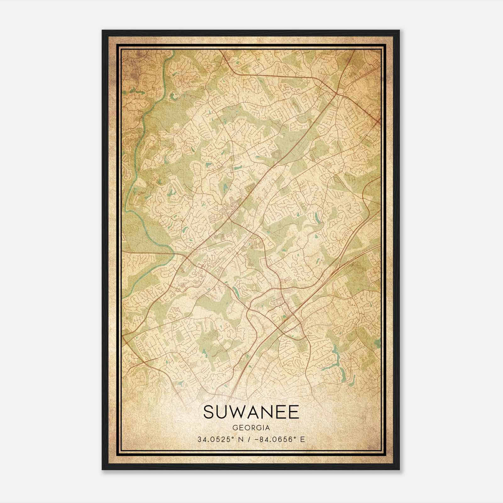 Vintage Suwanee Georgia Map Poster, Modern Home Decor Wall Art Print