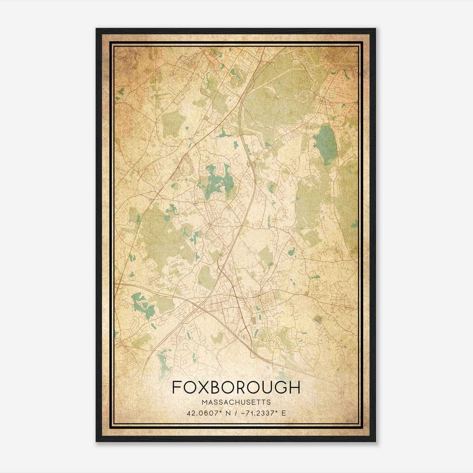 Vintage Foxborough Massachusetts Map Poster, Modern Home Decor Wall Art Print