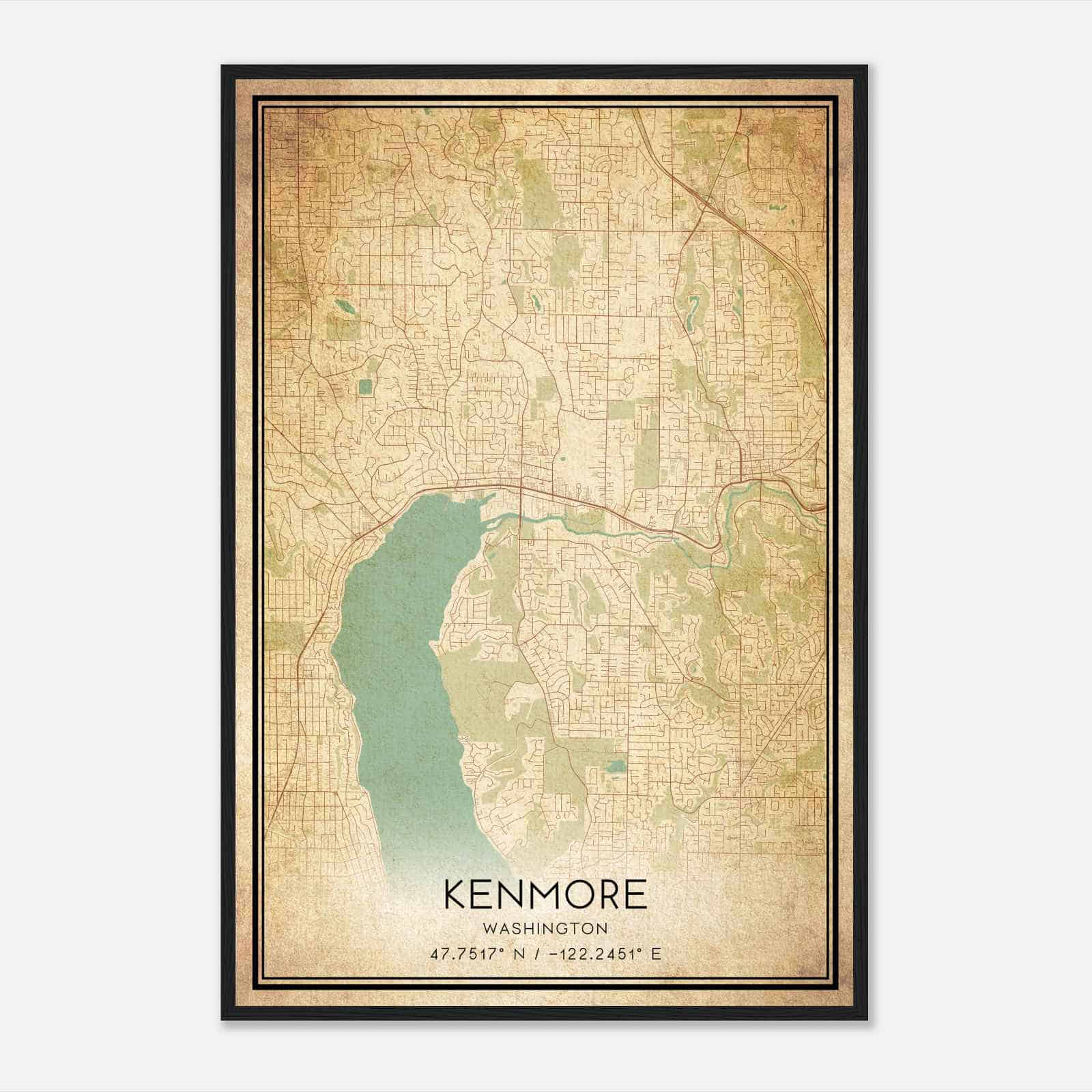 Vintage Kenmore Washington Map Poster, Modern Home Decor Wall Art Print Vintage Kenmore Washington Map Poster, Modern Home Decor Wall Art Print