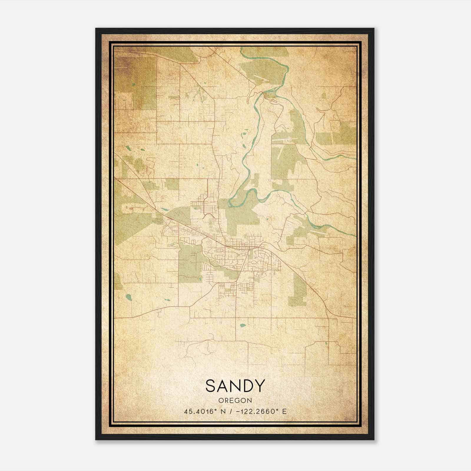 Vintage Sandy Oregon Map Poster, Modern Home Decor Wall Art Print