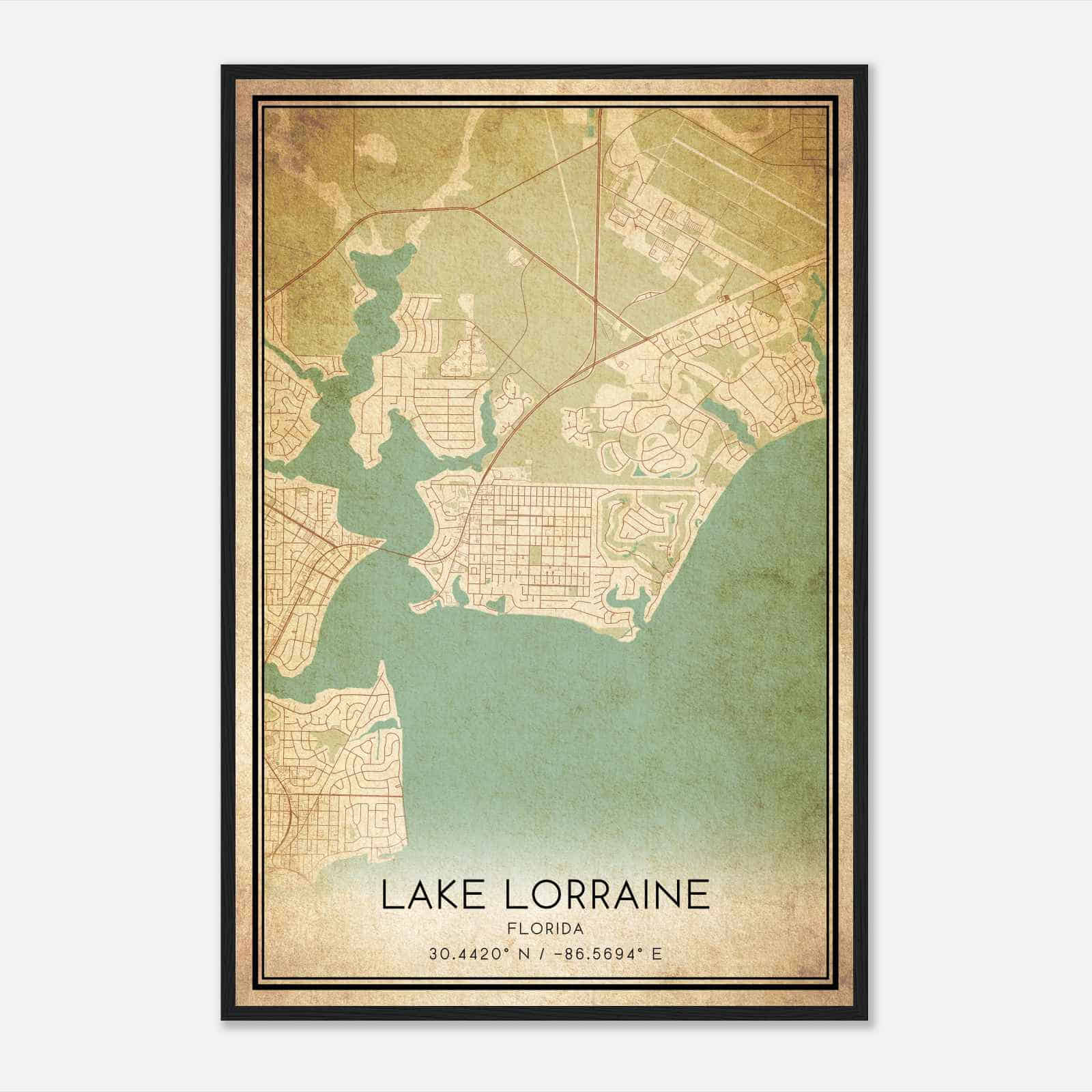 Vintage Lake Lorraine Florida Map Poster, Modern Home Decor Wall Art Print