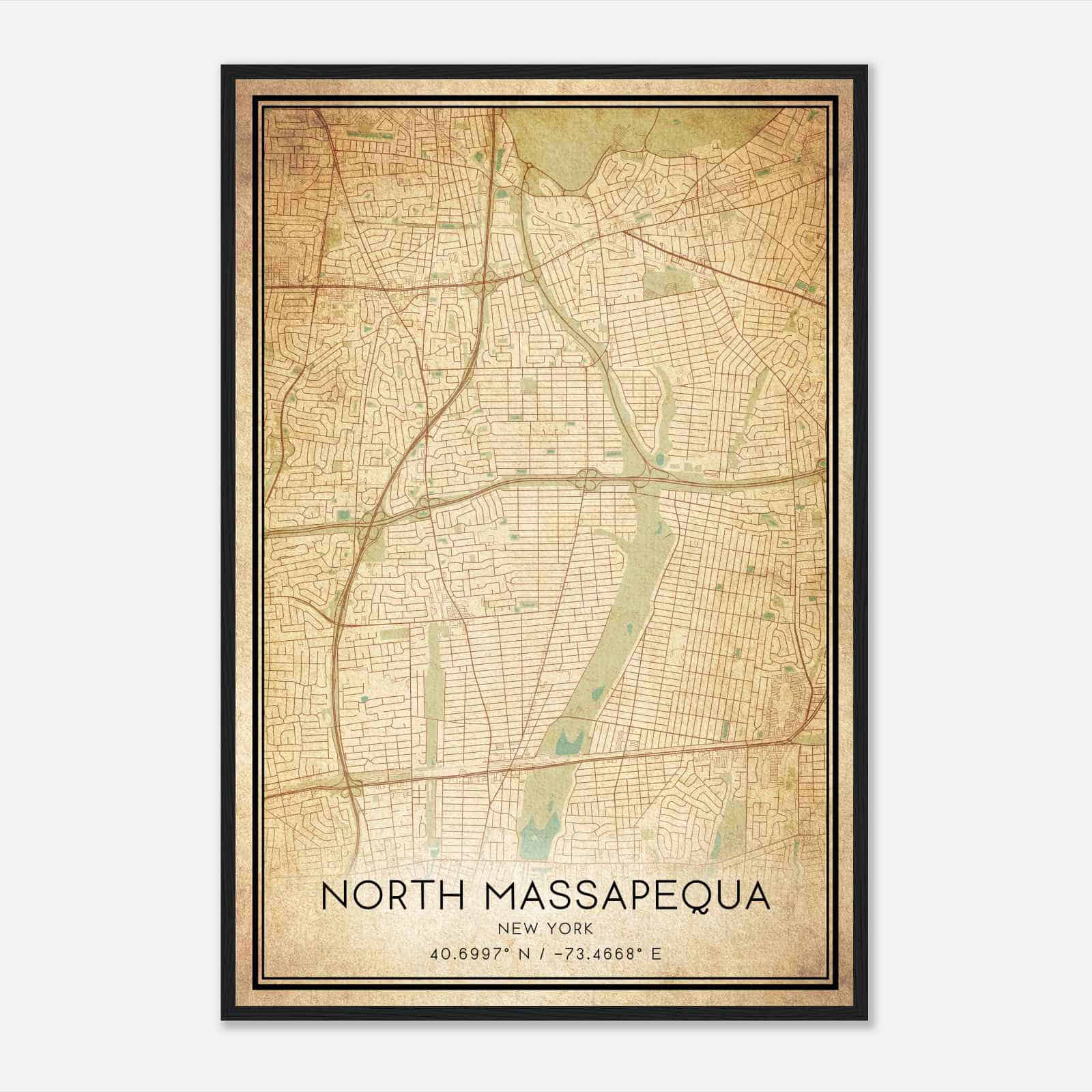 Vintage North Massapequa New York Map Poster, Modern Home Decor Wall Art Print