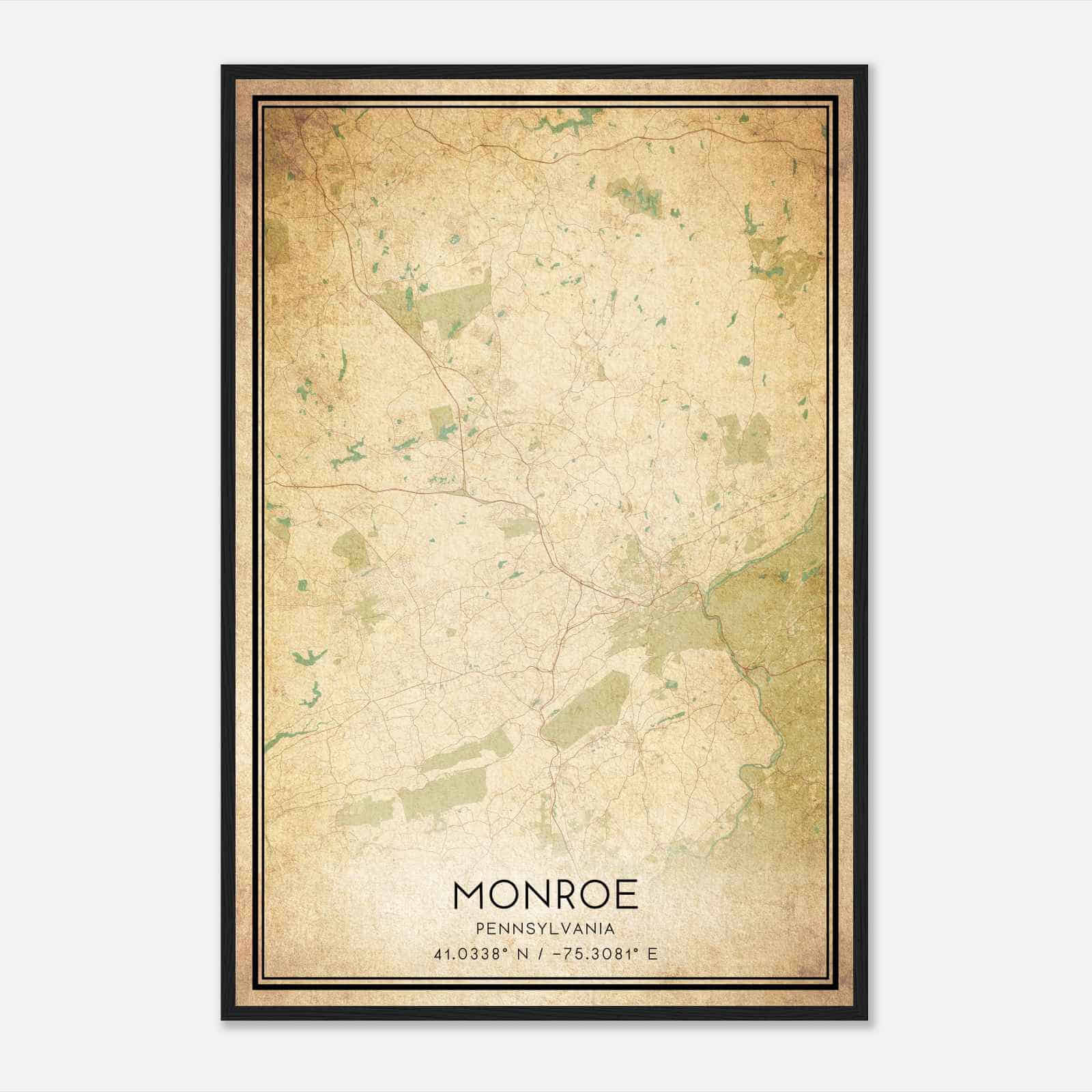 Vintage Monroe Pennsylvania Map Poster, Modern Home Decor Wall Art Print