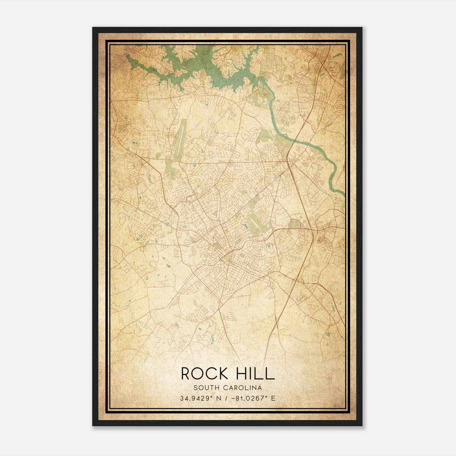 Vintage Rock Hill South Carolina Map Poster, Modern Home Decor Wall Art Print