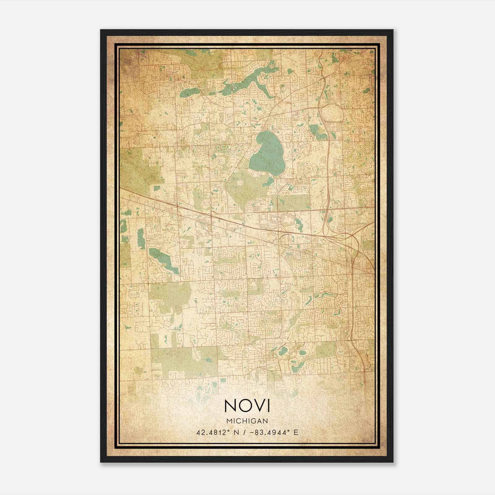 Vintage Novi Michigan Map Poster, Modern Home Decor Wall Art Print