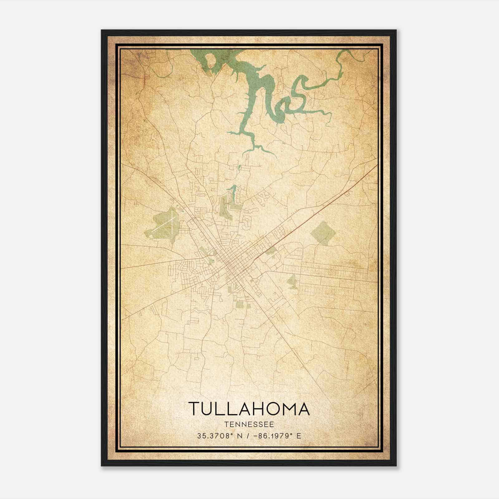 Vintage Tullahoma Tennessee Map Poster, Modern Home Decor Wall Art Print