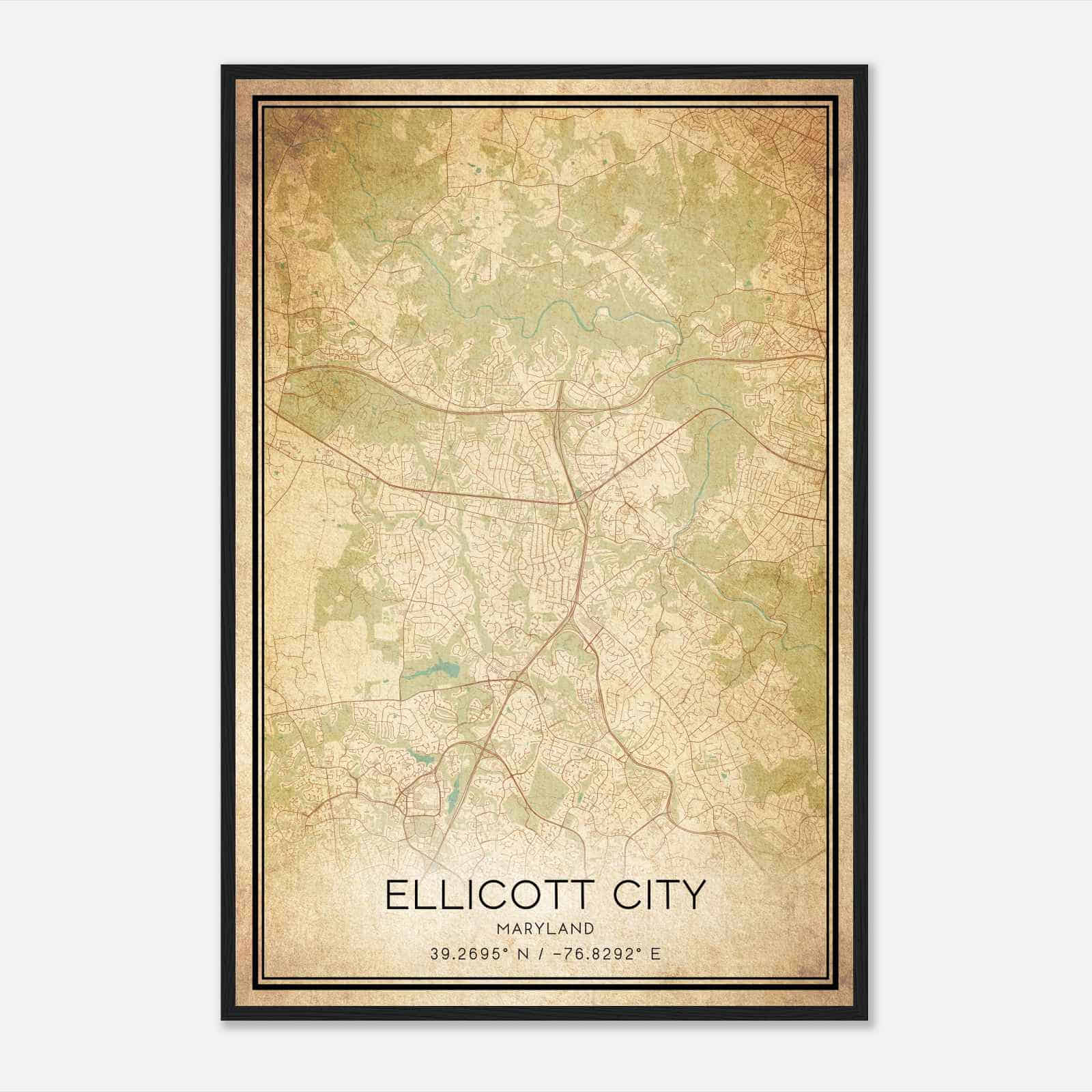 Vintage Ellicott City Maryland Map Poster, Modern Home Decor Wall Art Print