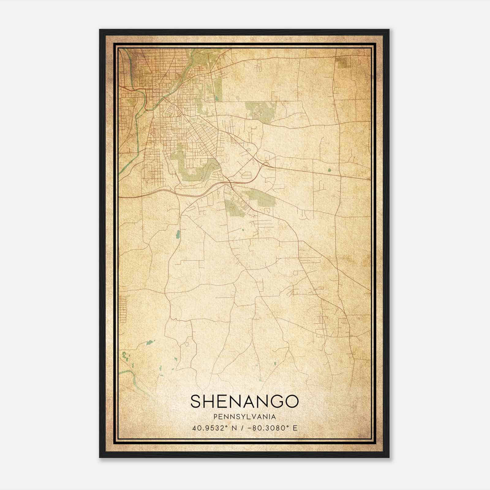 Vintage Shenango Pennsylvania Map Poster, Modern Home Decor Wall Art Print