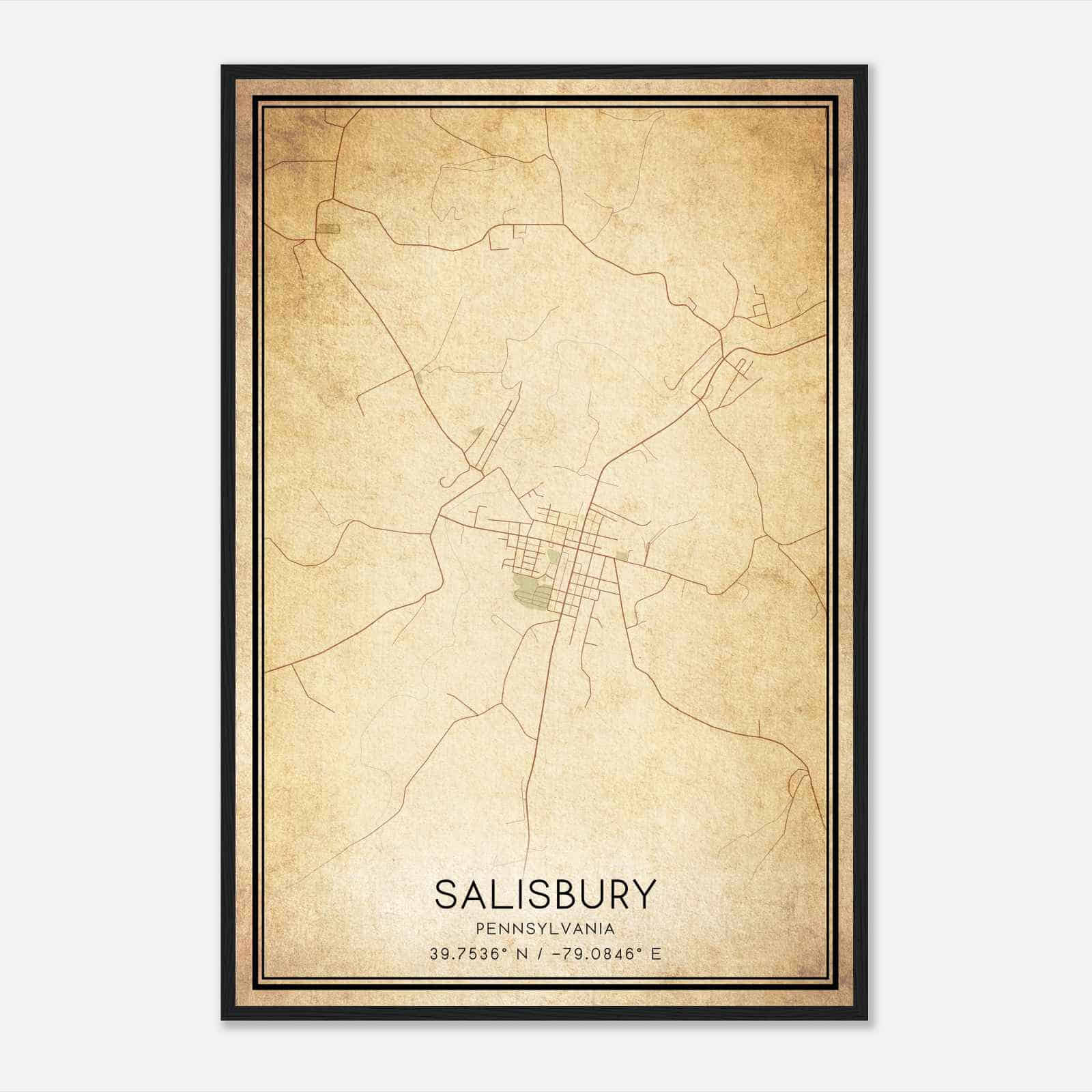 Vintage Salisbury Pennsylvania Map Poster, Modern Home Decor Wall Art Print