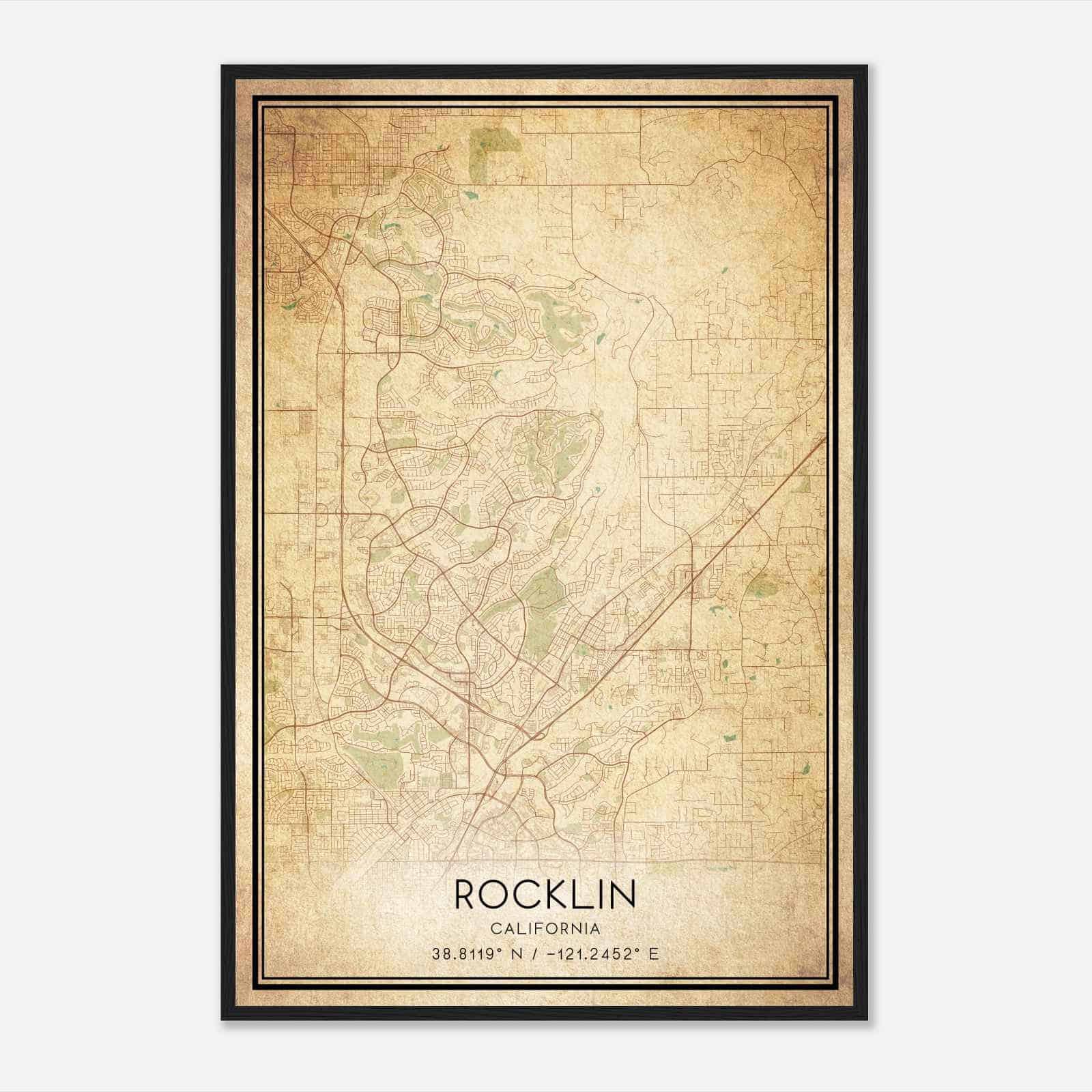 Vintage Rocklin California Map Poster, Modern Home Decor Wall Art Print