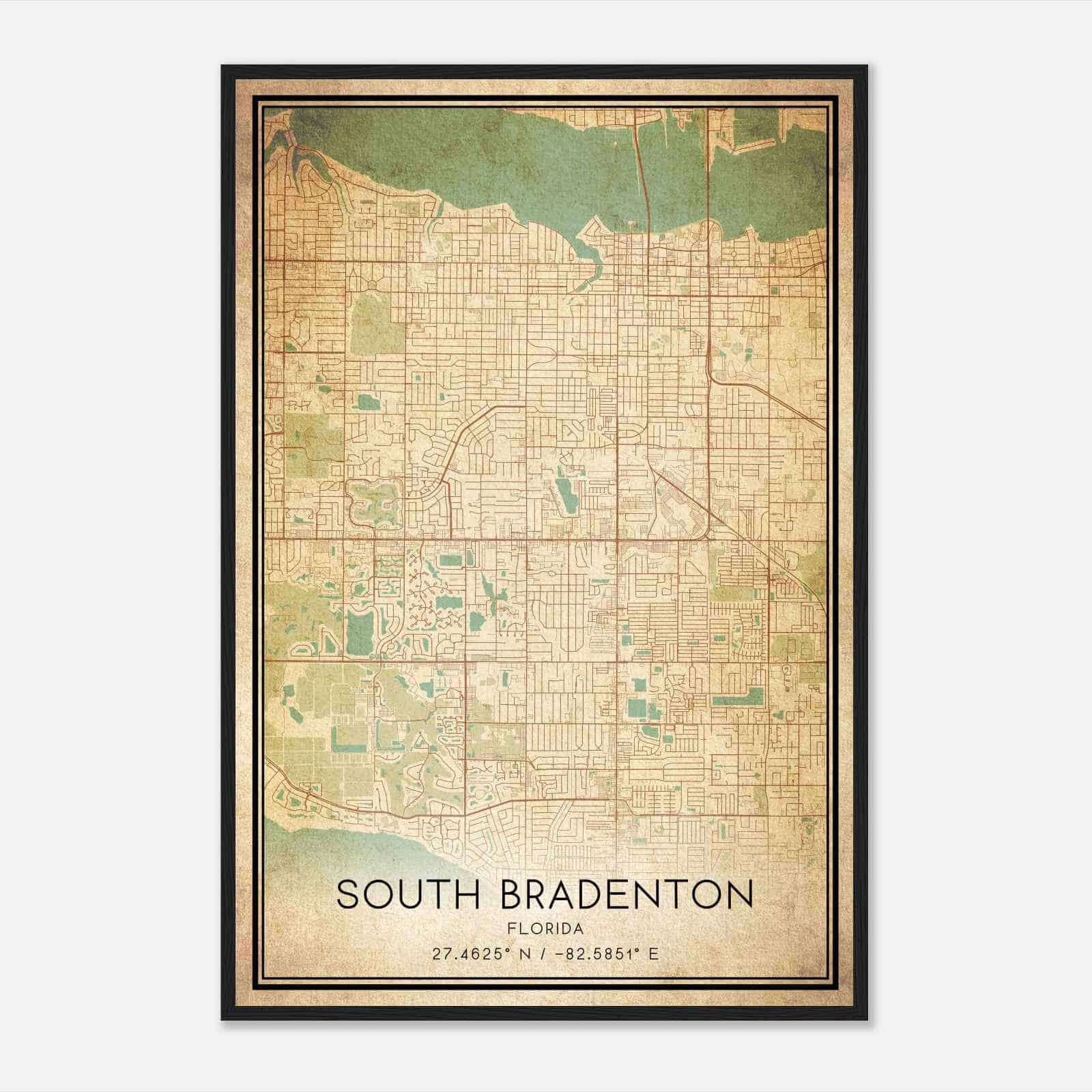 Vintage South Bradenton Florida Map Poster, Modern Home Decor Wall Art Print