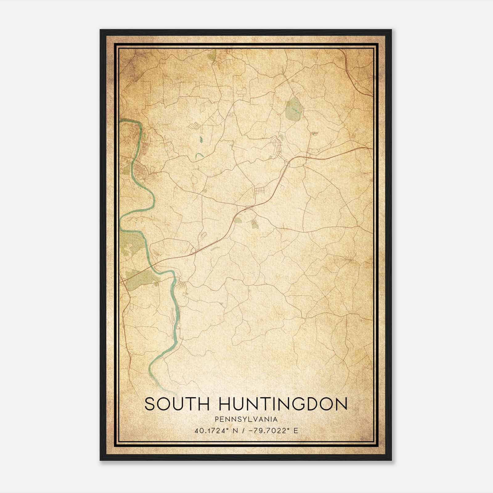 Vintage South Huntingdon Pennsylvania Map Poster, Modern Home Decor Wall Art Print