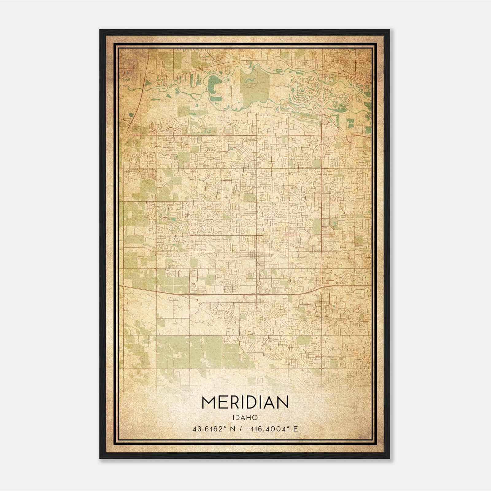 Vintage Meridian Idaho Map Poster, Modern Home Decor Wall Art Print