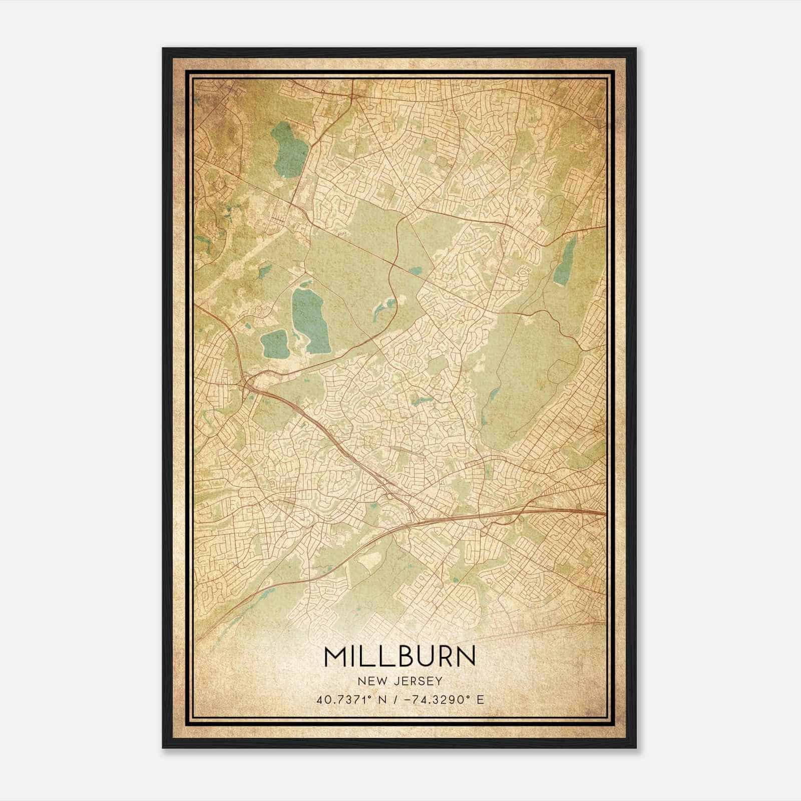 Vintage Millburn New Jersey Map Poster, Modern Home Decor Wall Art Print