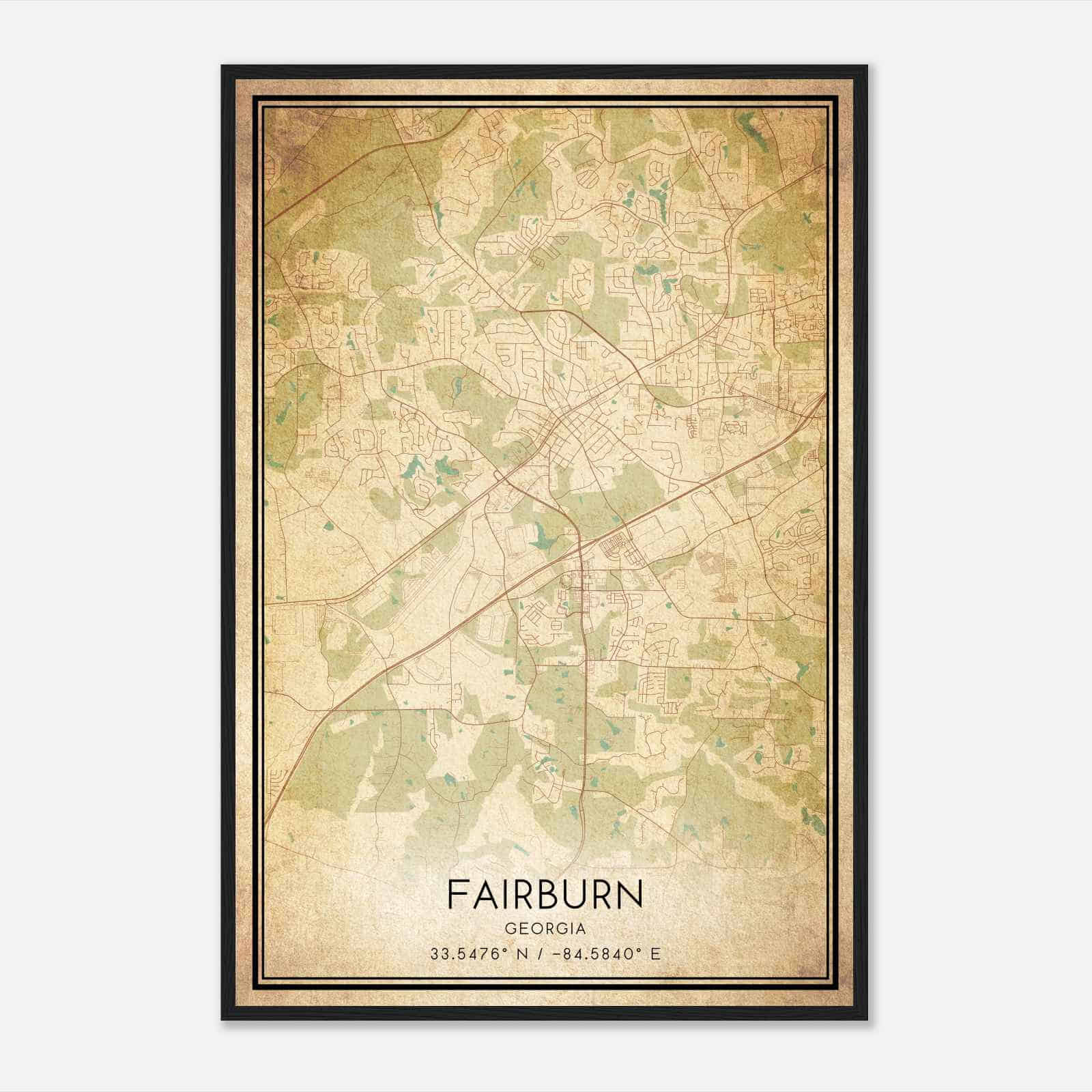 Vintage Fairburn Georgia Map Poster, Modern Home Decor Wall Art Print