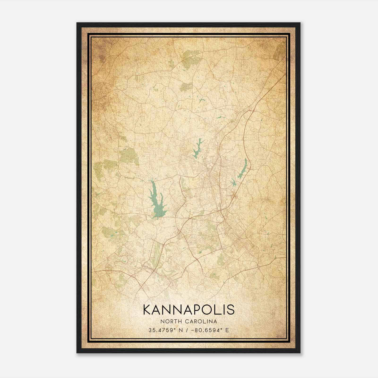 Vintage Kannapolis North Carolina Map Poster, Modern Home Decor Wall Art Print