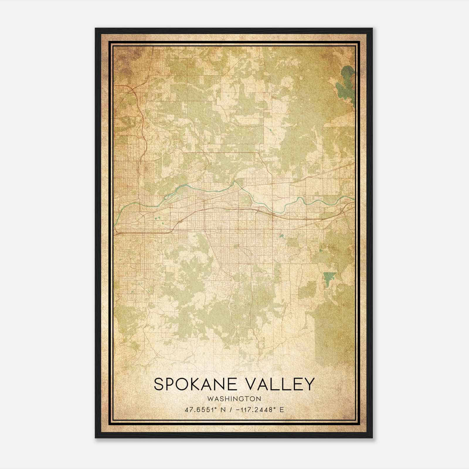Vintage Spokane Valley Washington Map Poster, Modern Home Decor Wall Art Print