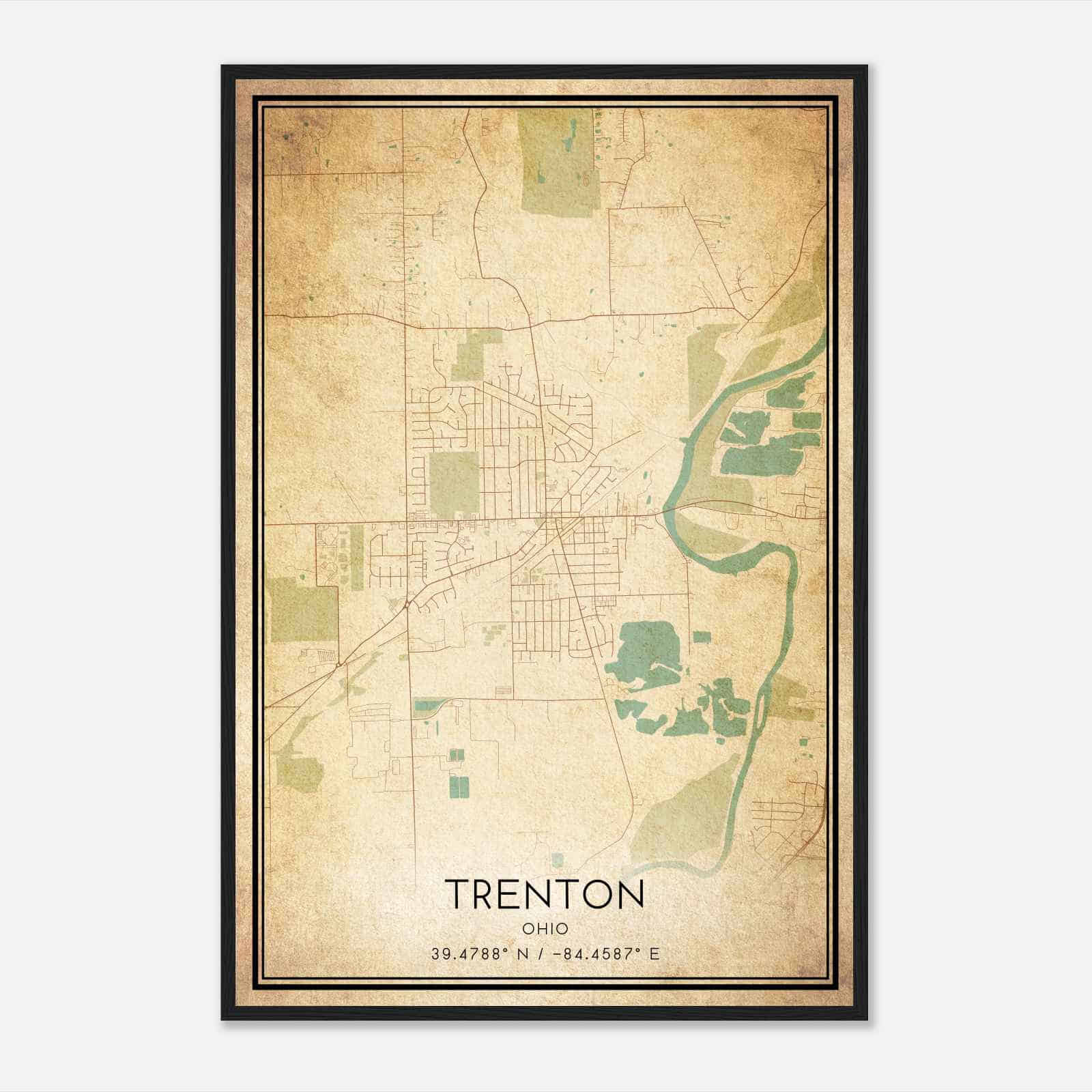 Vintage Trenton Ohio Map Poster, Modern Home Decor Wall Art Print