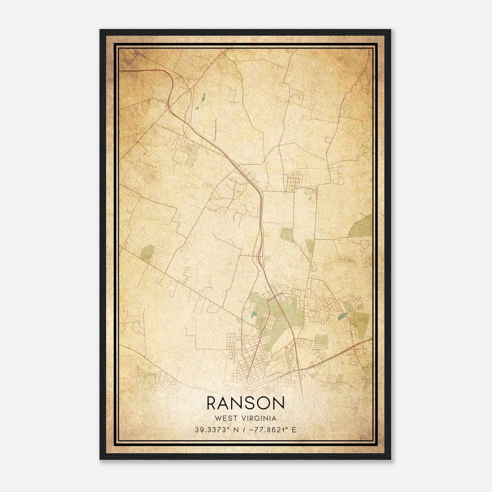 Vintage Ranson West Virginia Map Poster, Modern Home Decor Wall Art Print