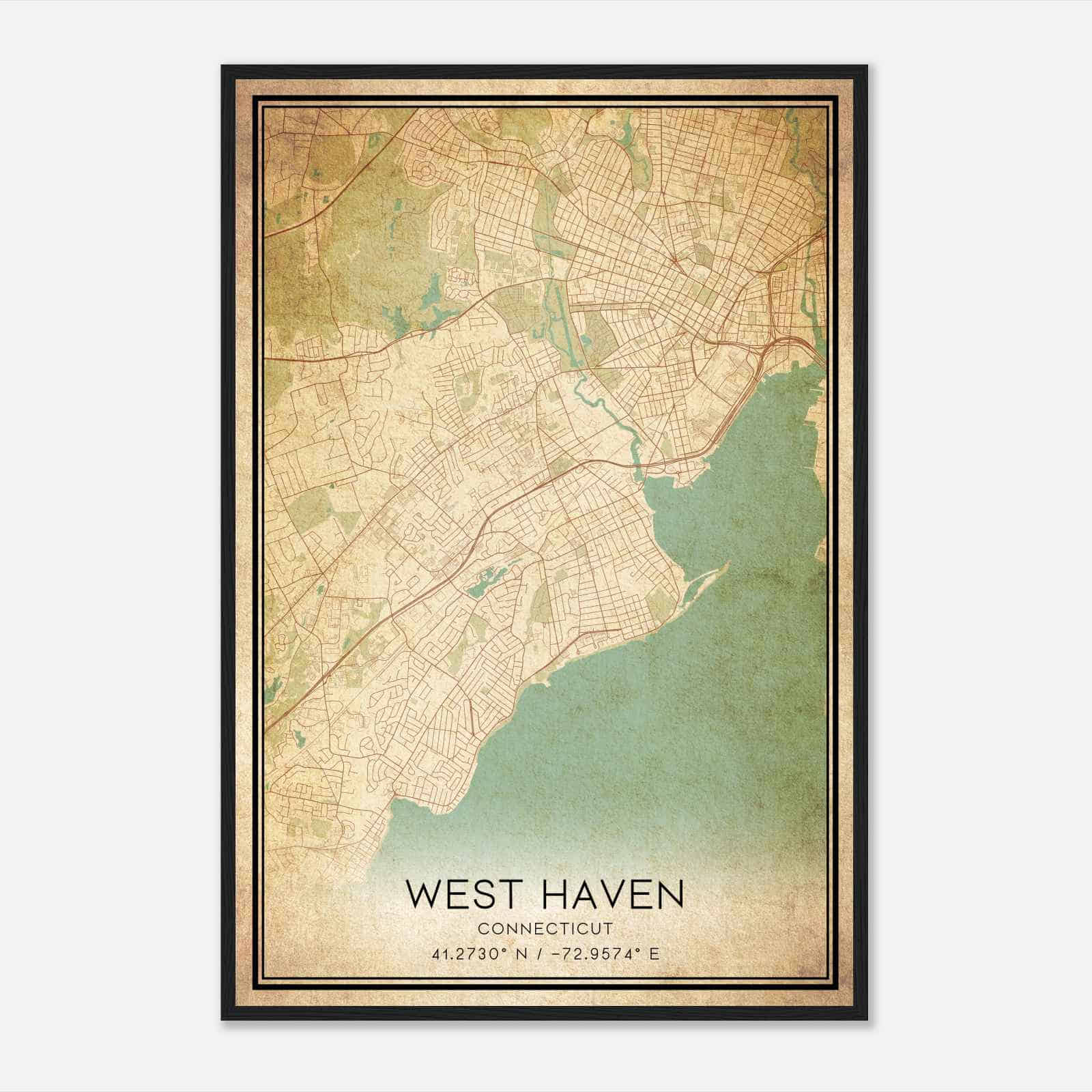 Vintage West Haven Connecticut Map Poster, Modern Home Decor Wall Art Print