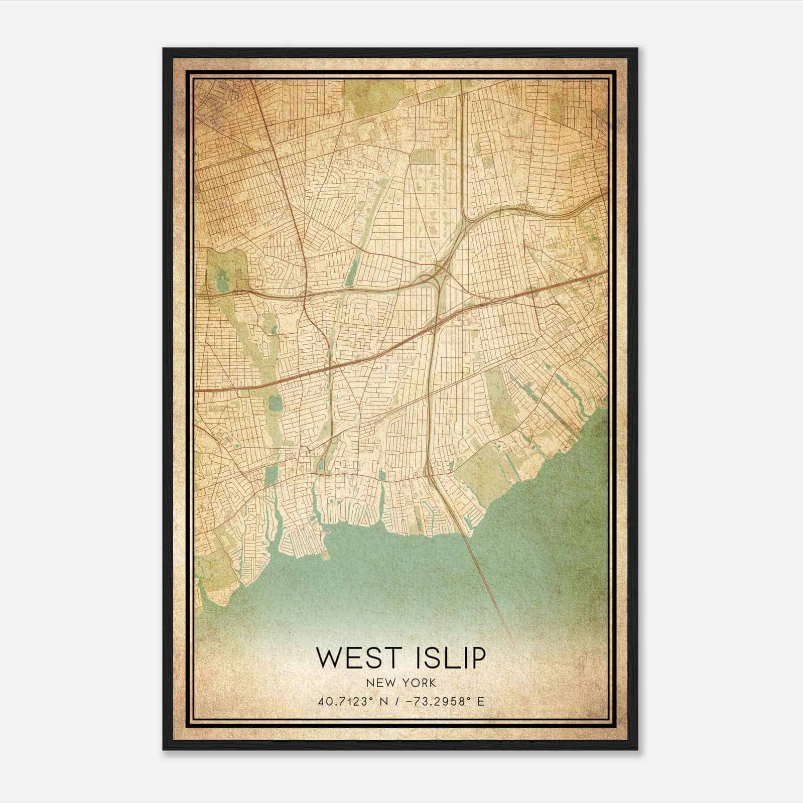 Vintage West Islip New York Map Poster, Modern Home Decor Wall Art Print