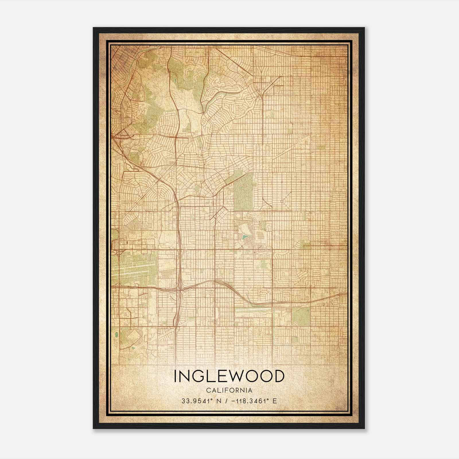 Vintage Inglewood California Map Poster, Modern Home Decor Wall Art Print
