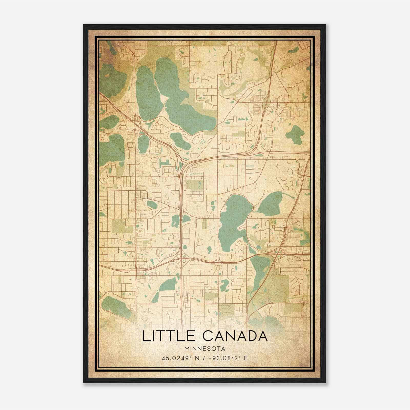 Vintage Little Canada Minnesota Map Poster, Modern Home Decor Wall Art Print