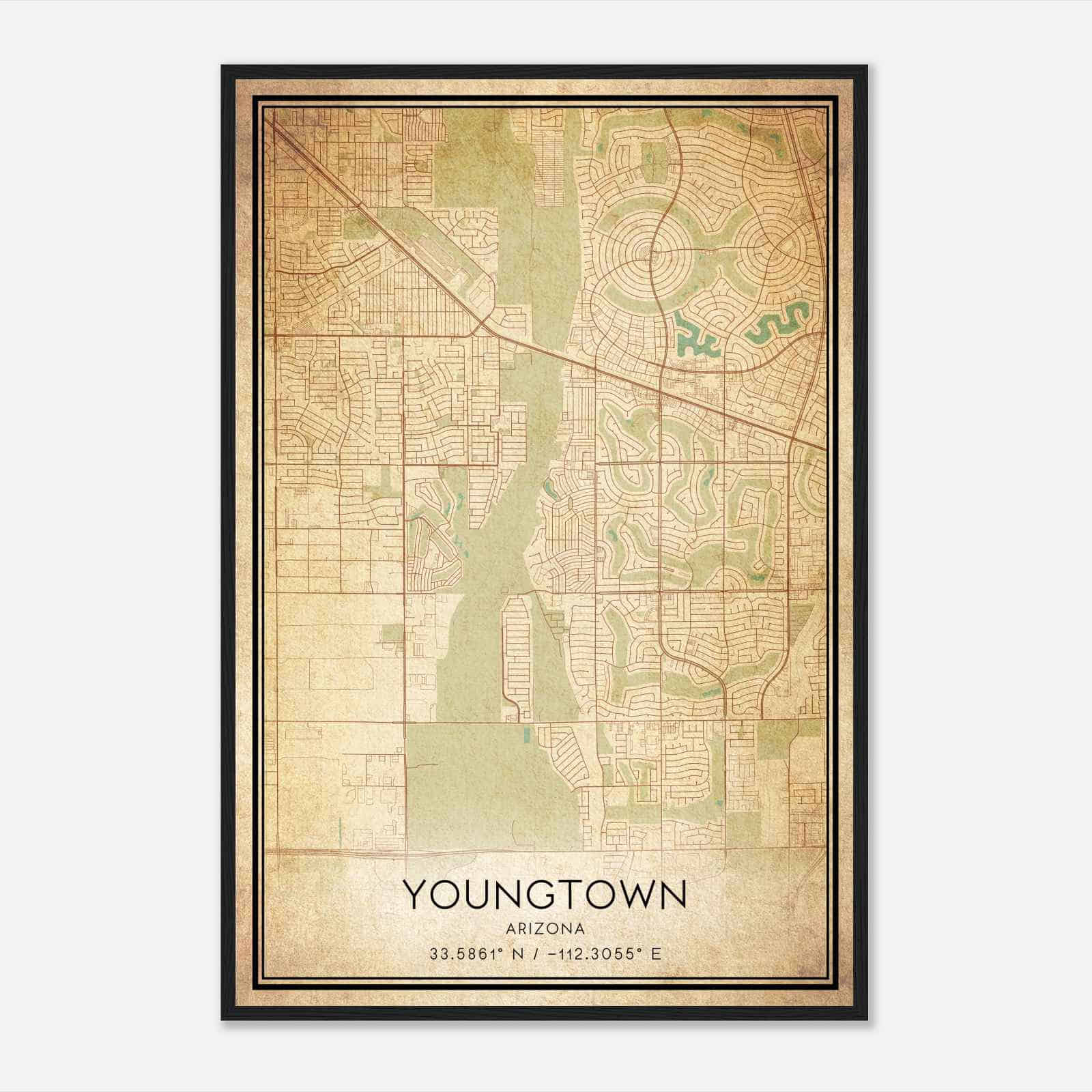 Vintage Youngtown Arizona Map Poster, Modern Home Decor Wall Art Print