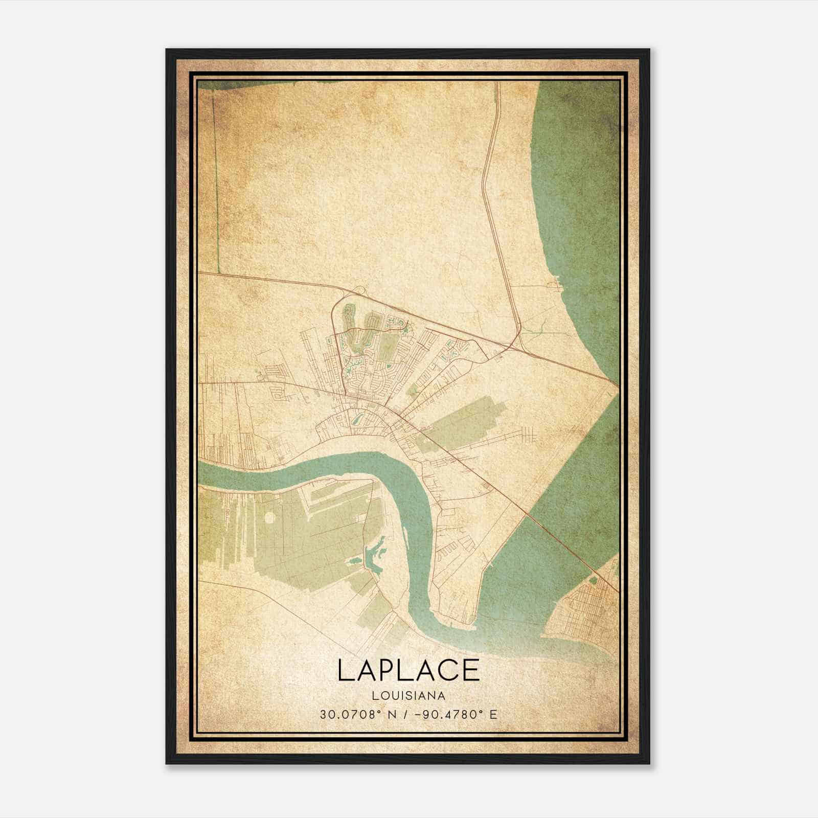Vintage Laplace Louisiana Map Poster, Modern Home Decor Wall Art Print
