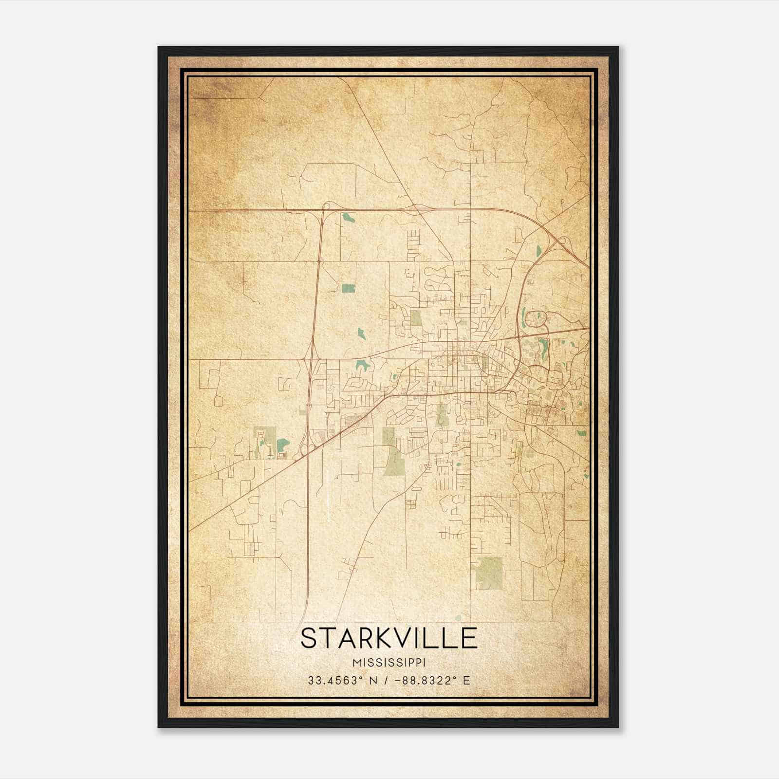 Vintage Starkville Mississippi Map Poster, Modern Home Decor Wall Art Print