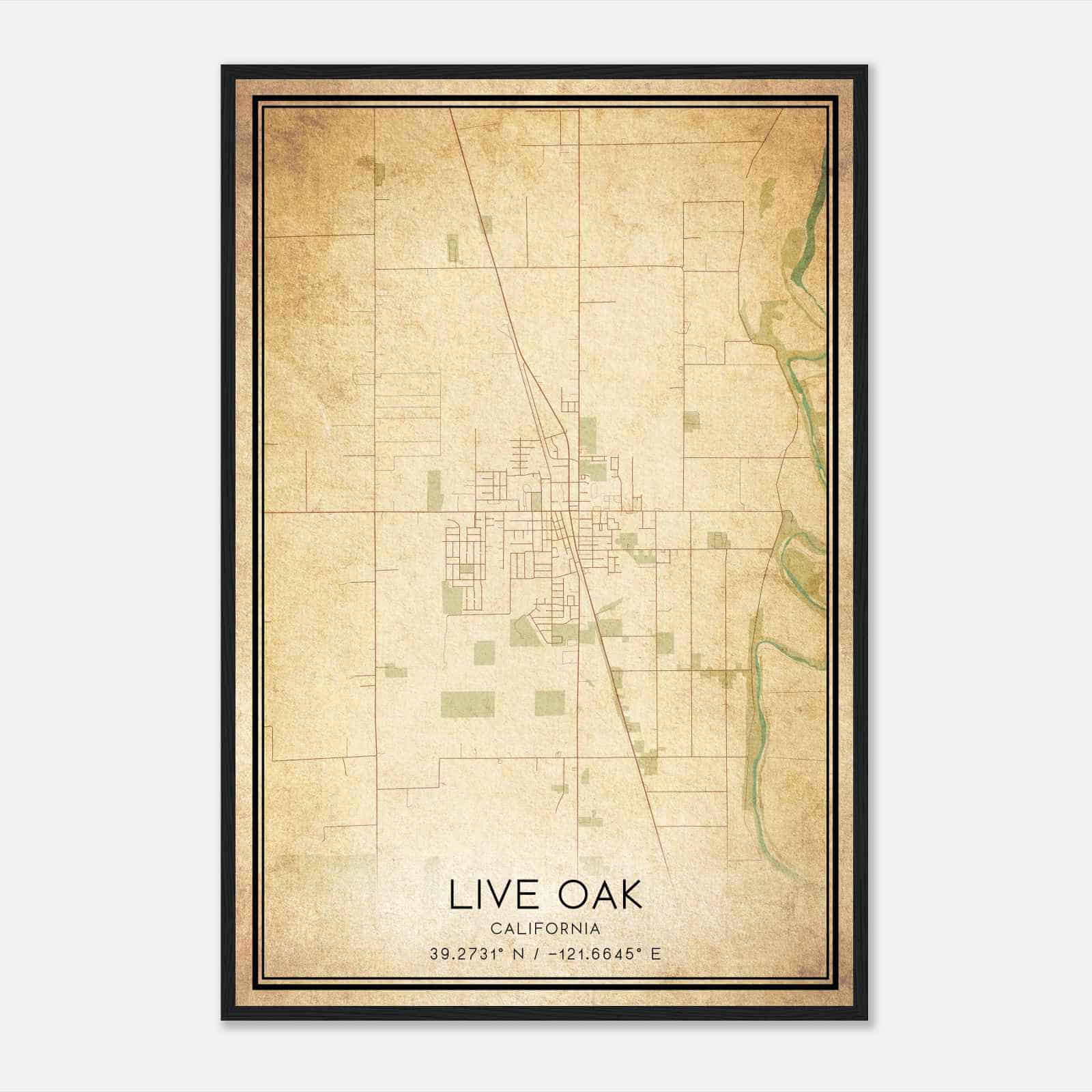 Vintage Live Oak California Map Poster, Modern Home Decor Wall Art Print